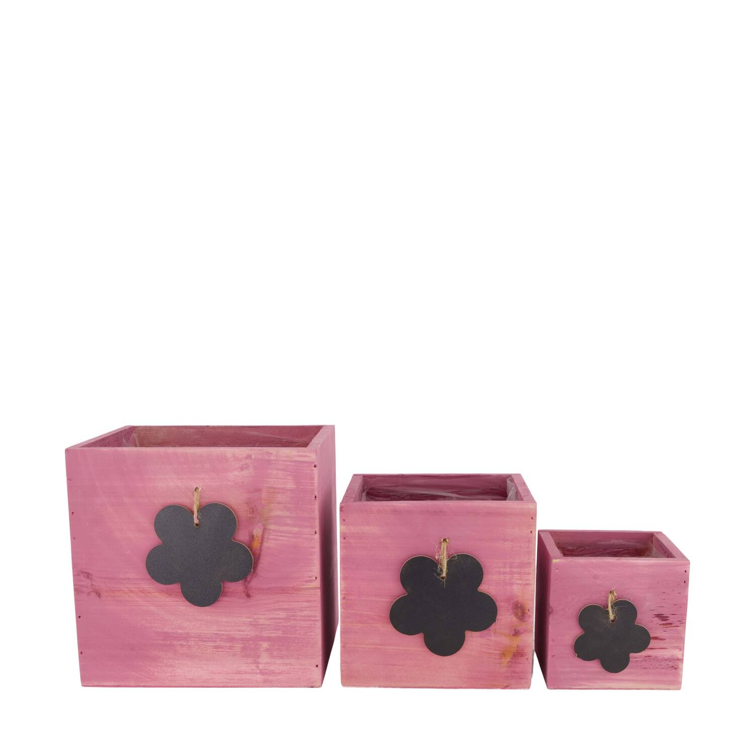 Planter fir wood with plastic 18x18x18cm S/3 FSC 100%