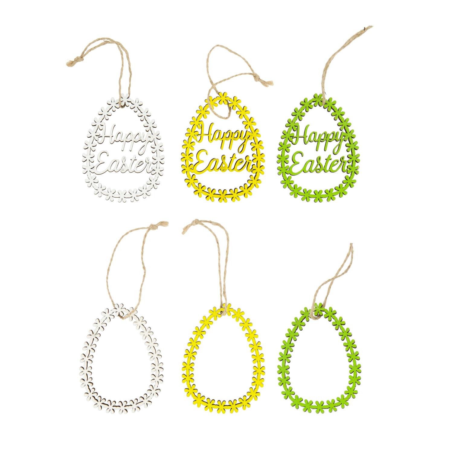 Hanger happy easter egg ply wood 7x0.5x9cm 6pc FSC 100% - Multi