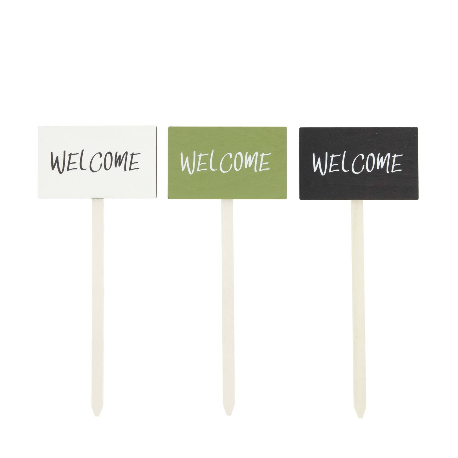 Sign welcome ply wood on stick 10x1x24cm 3pc FSC 100% - Multi