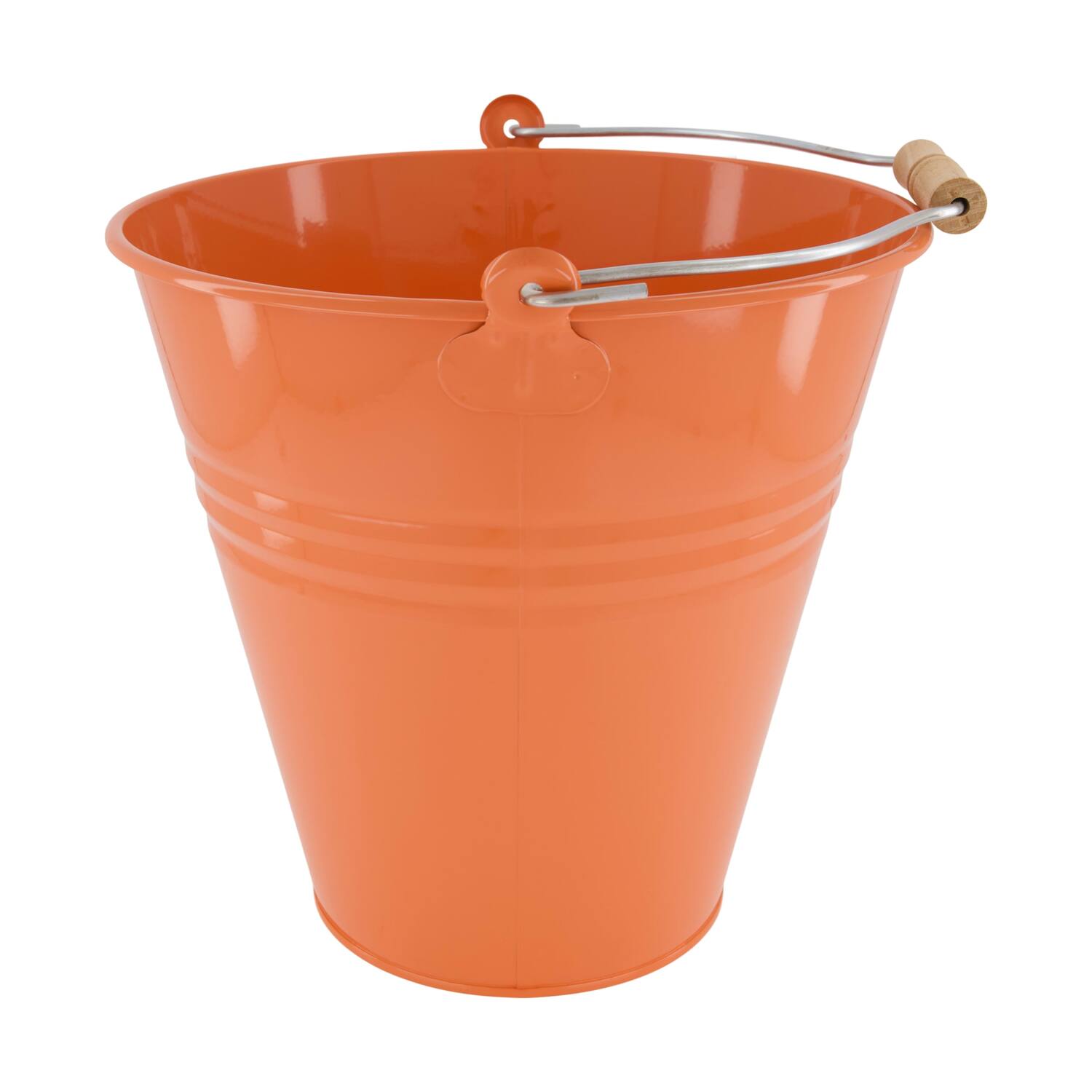 Bucket metal with beech wood 29x29x29cm FSC 100% - Orange
