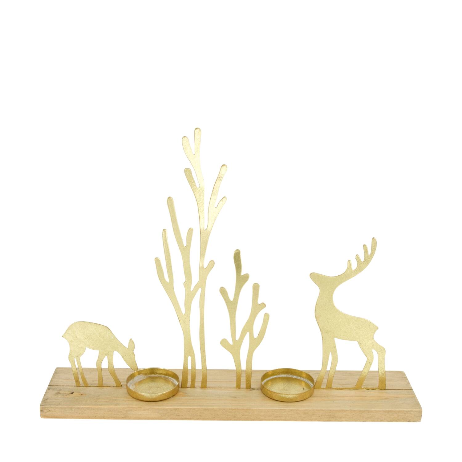 Tealight holder deer metal / pine wood 38x8x28cm FSC 100%