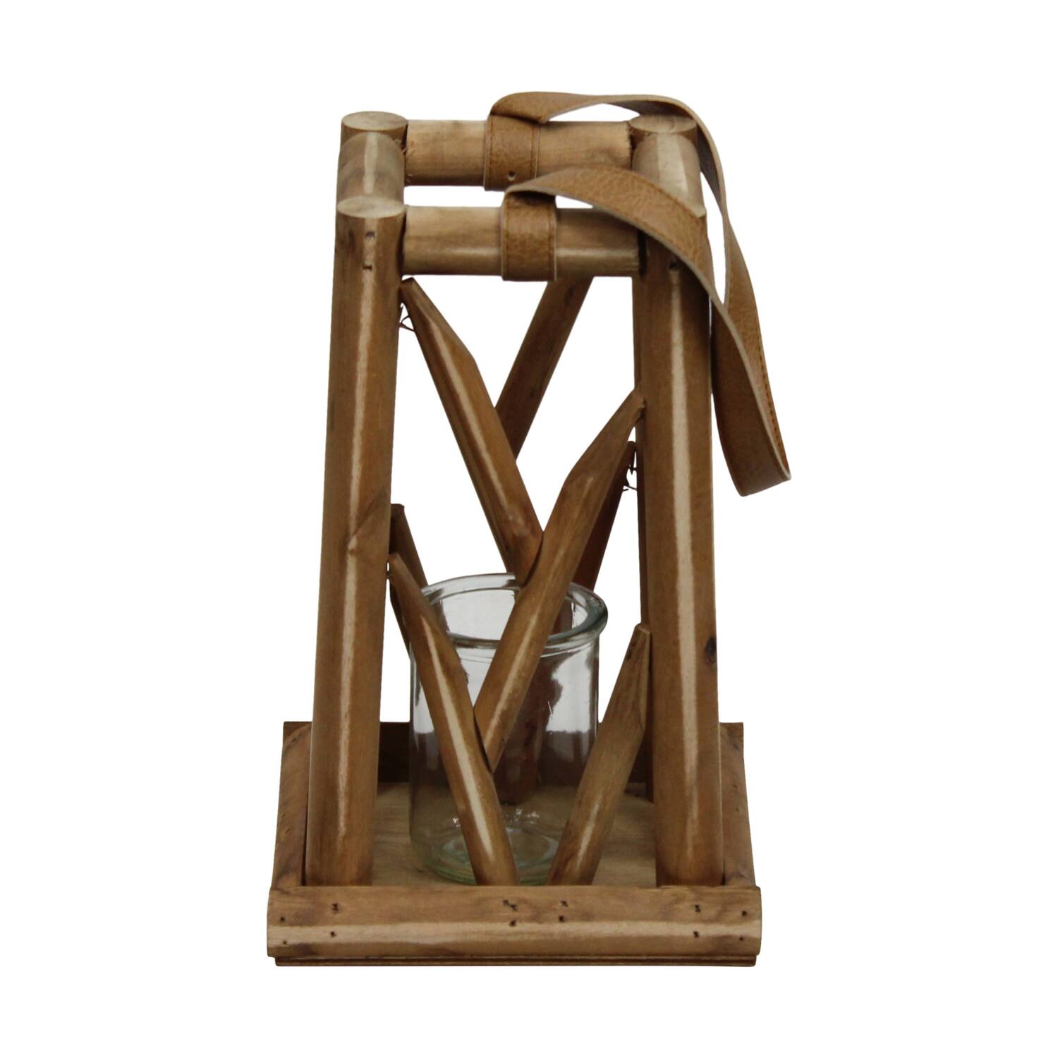 Lantern poplar wood with glass 18x18x28cm FSC 100% - Natural