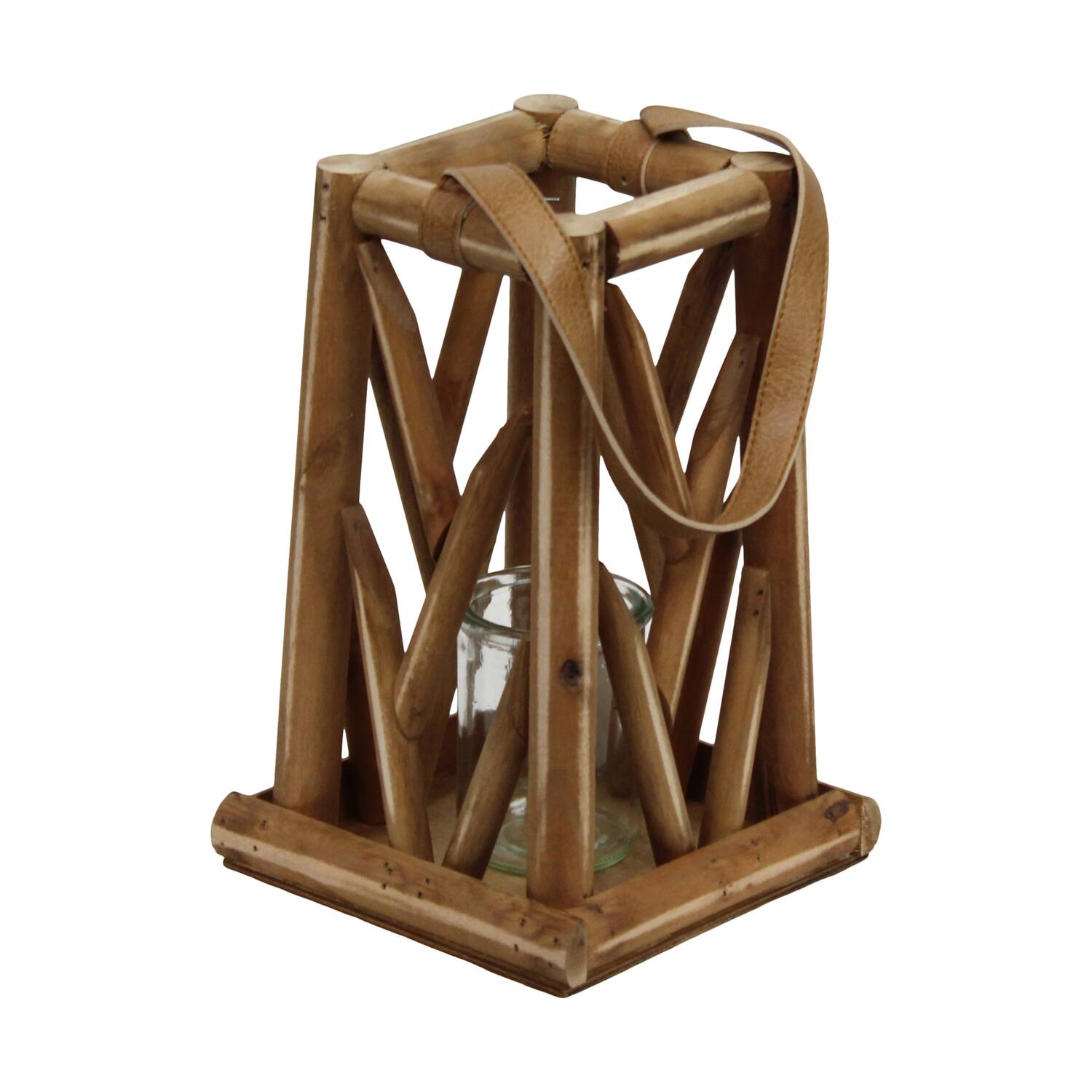 Lantern poplar wood with glass 18x18x28cm FSC 100% - Natural