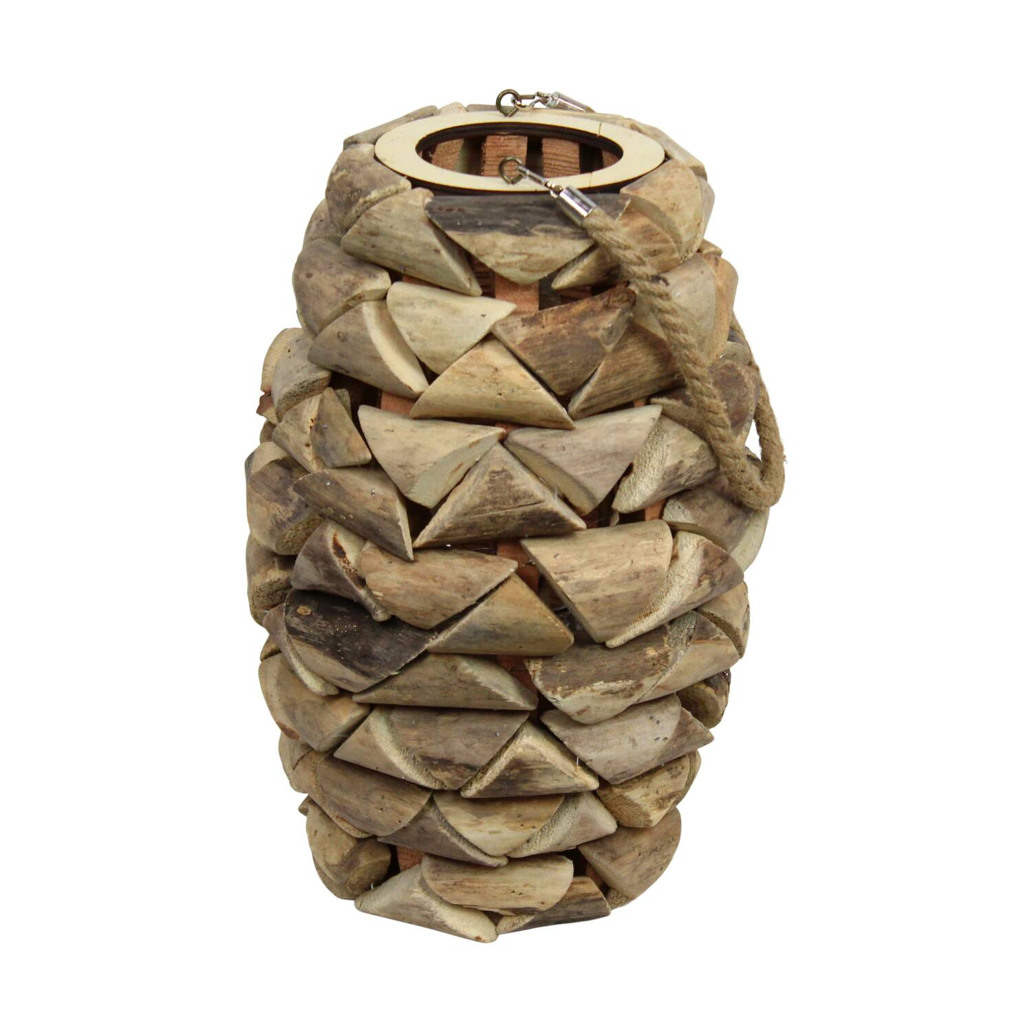 Lantern poplar wood with glass 26x26x38cm FSC 100% - Natural