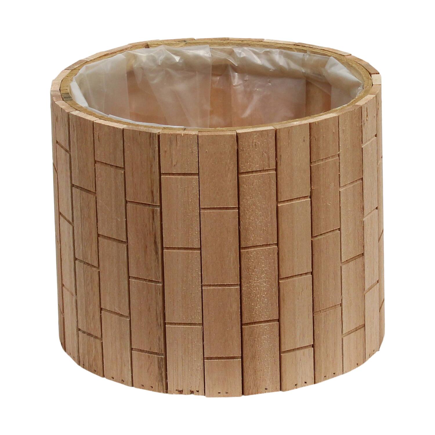 Planter round poplar wood with plastic 27x27x22cm S/2 FSC 100%