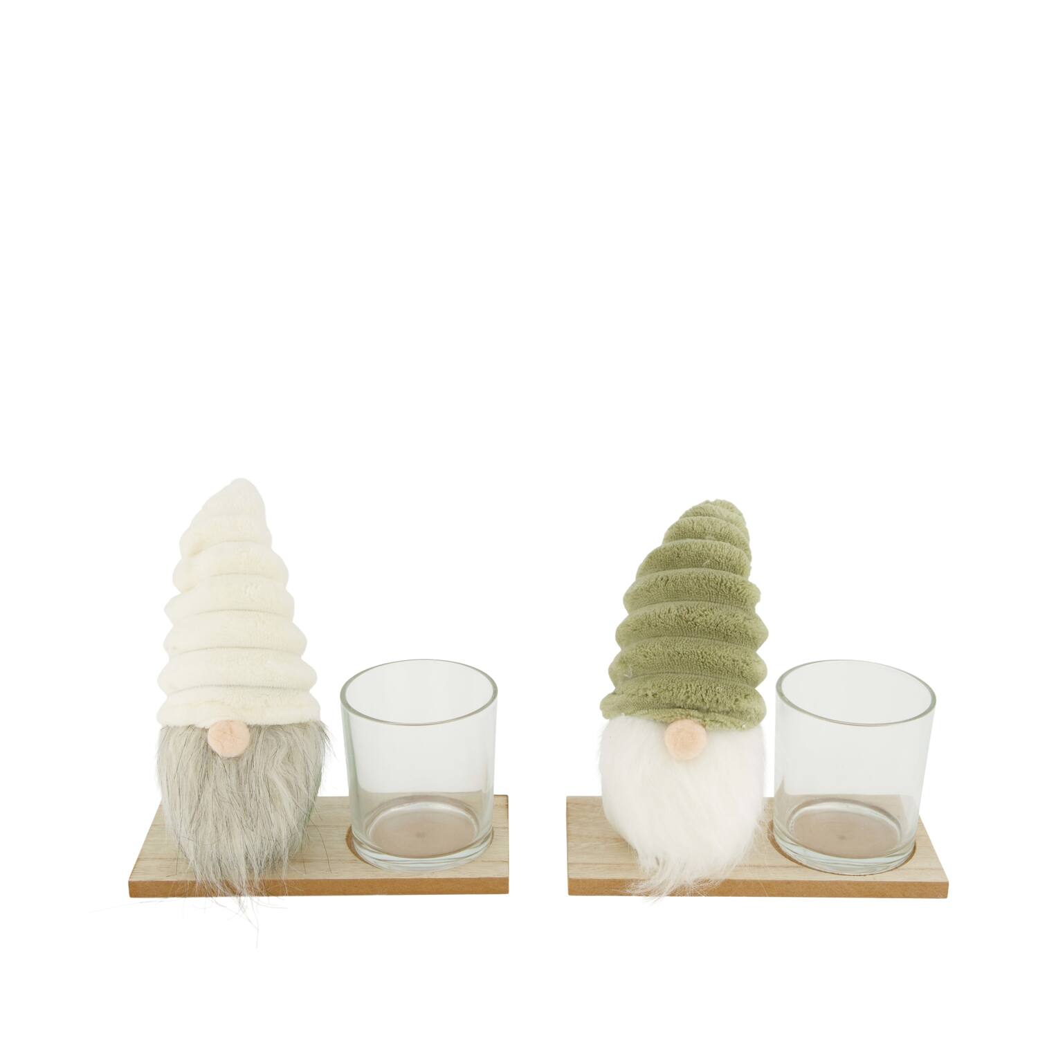 Tealight holder gnome on tray mdf with glass 17.5x8x22cm  FSC 100% - Multi