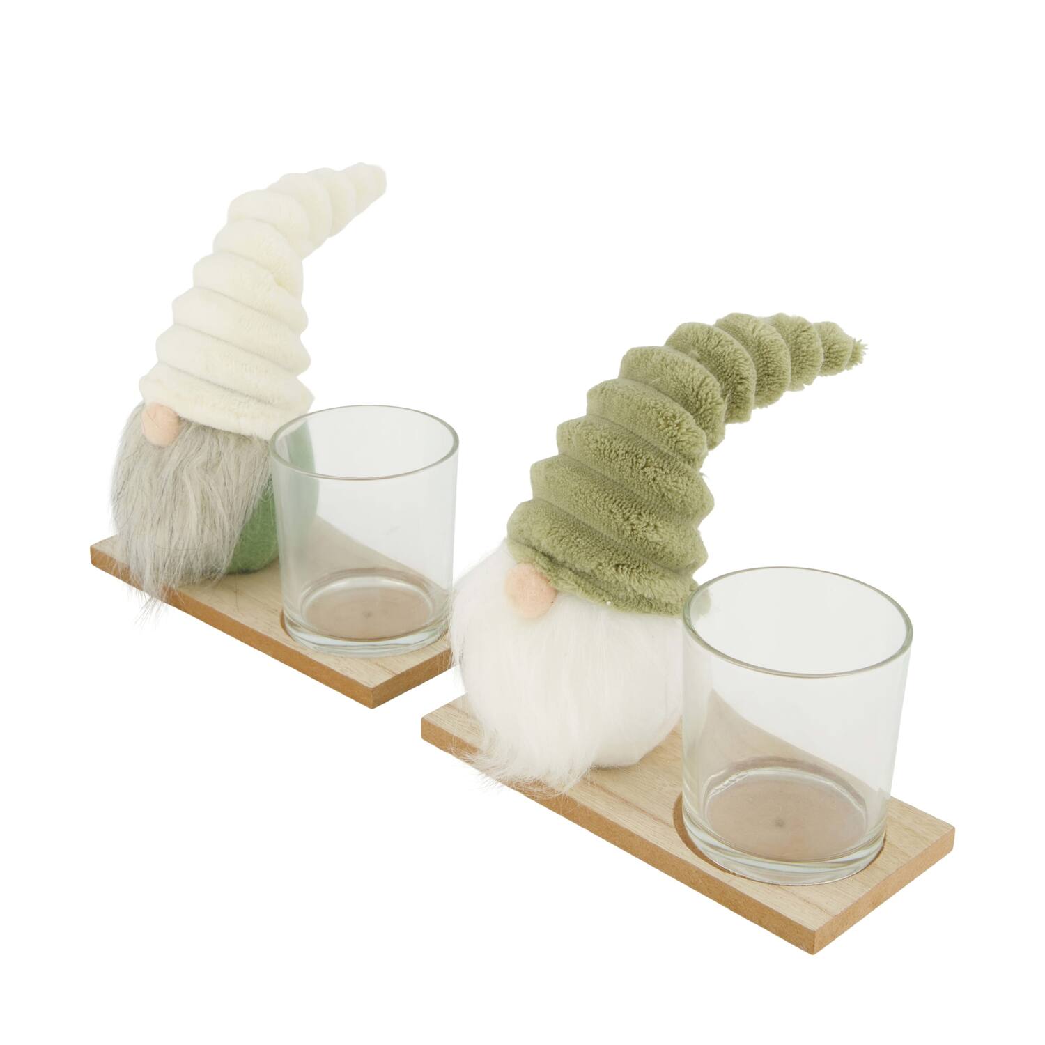 Tealight holder gnome on tray mdf with glass 17.5x8x22cm  FSC 100% - Multi