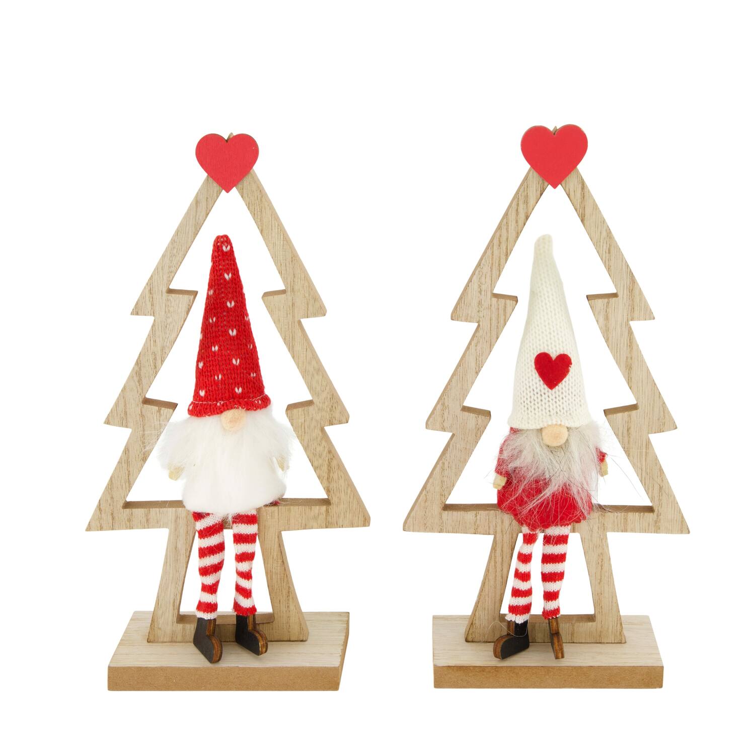 Figurine gnome fabric in wooden tree mdf 14x5x28cm C/2 FSC 100%