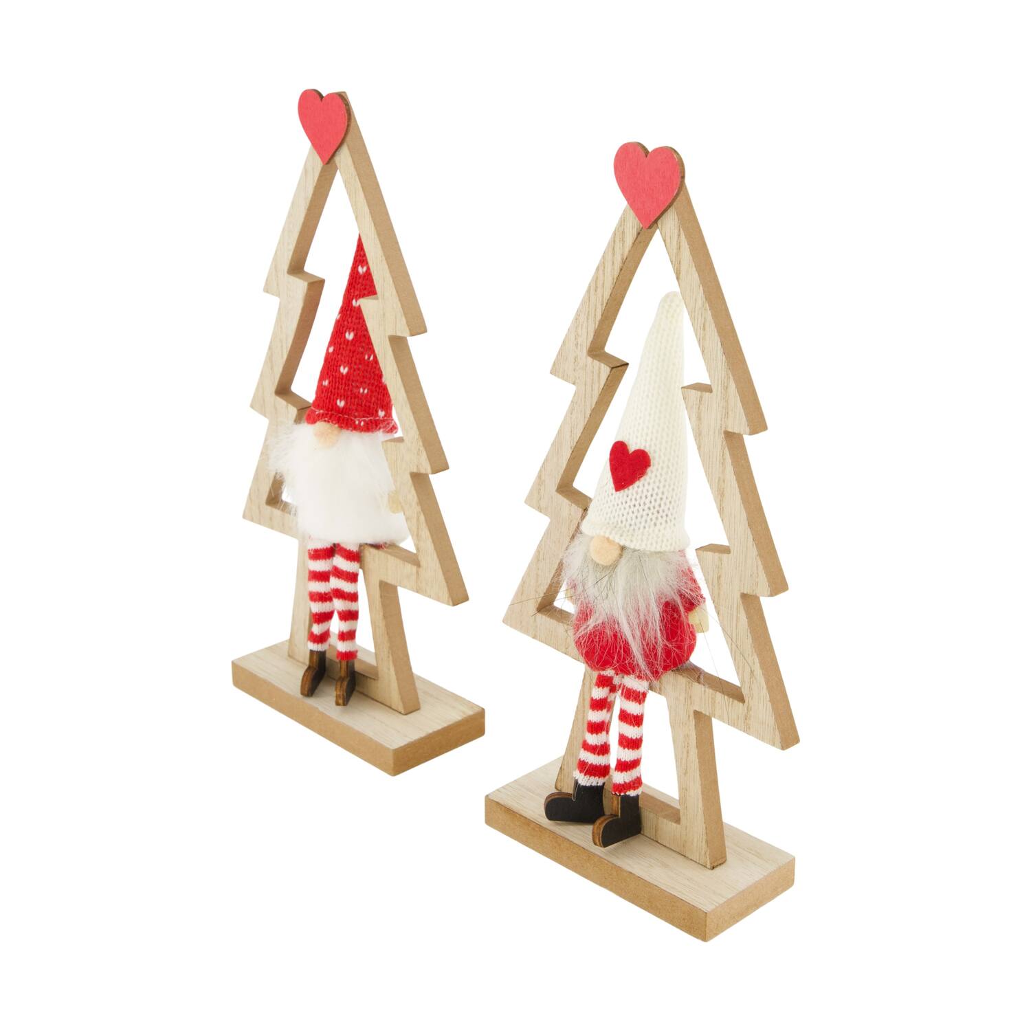 Figurine gnome fabric in wooden tree mdf 14x5x28cm C/2 FSC 100%