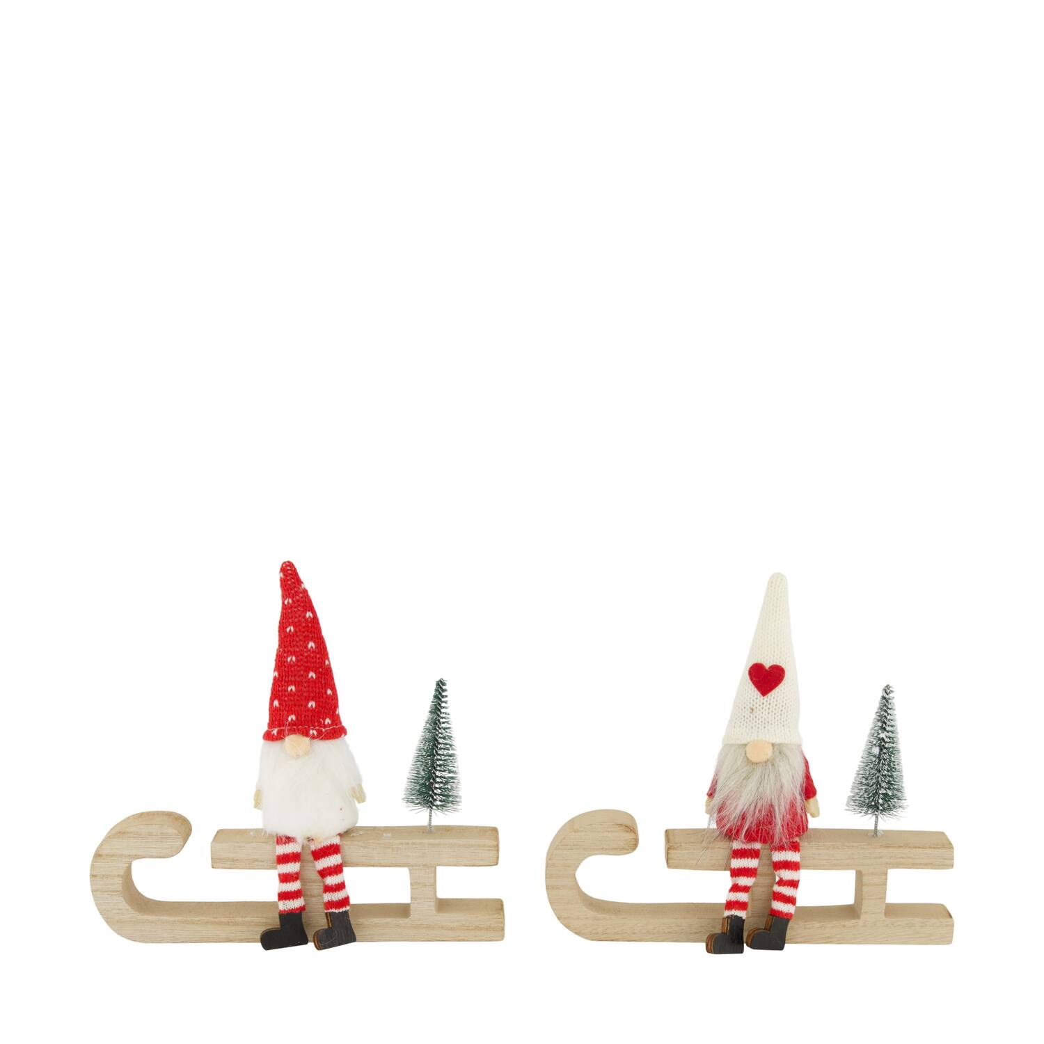 Figurine gnome fabric on sleigh mdf 20x2x19cm C/2 FSC 100%