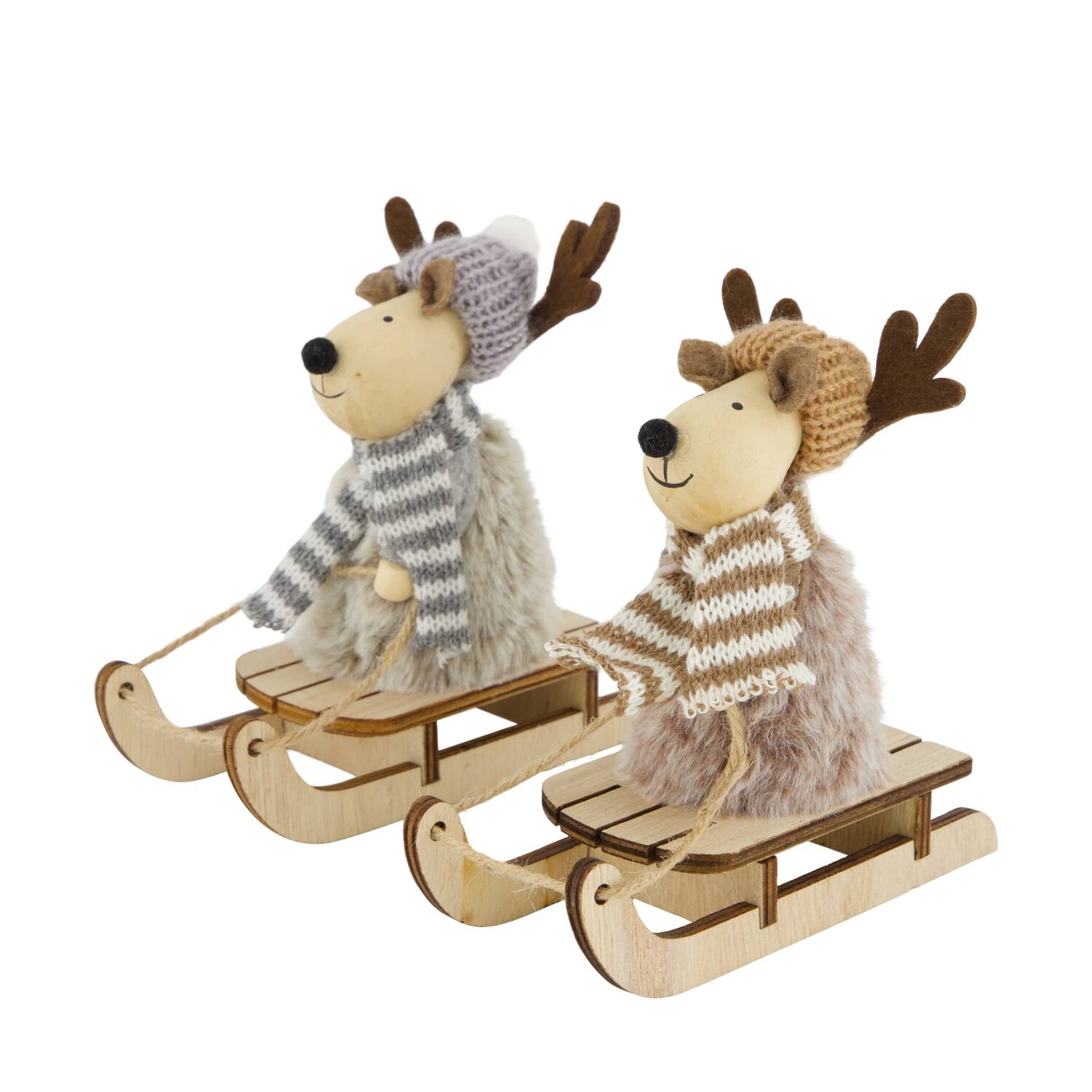 Figurine reindeer fabric on sleigh plywood 13x5.5x12cm  FSC 100% - Natural