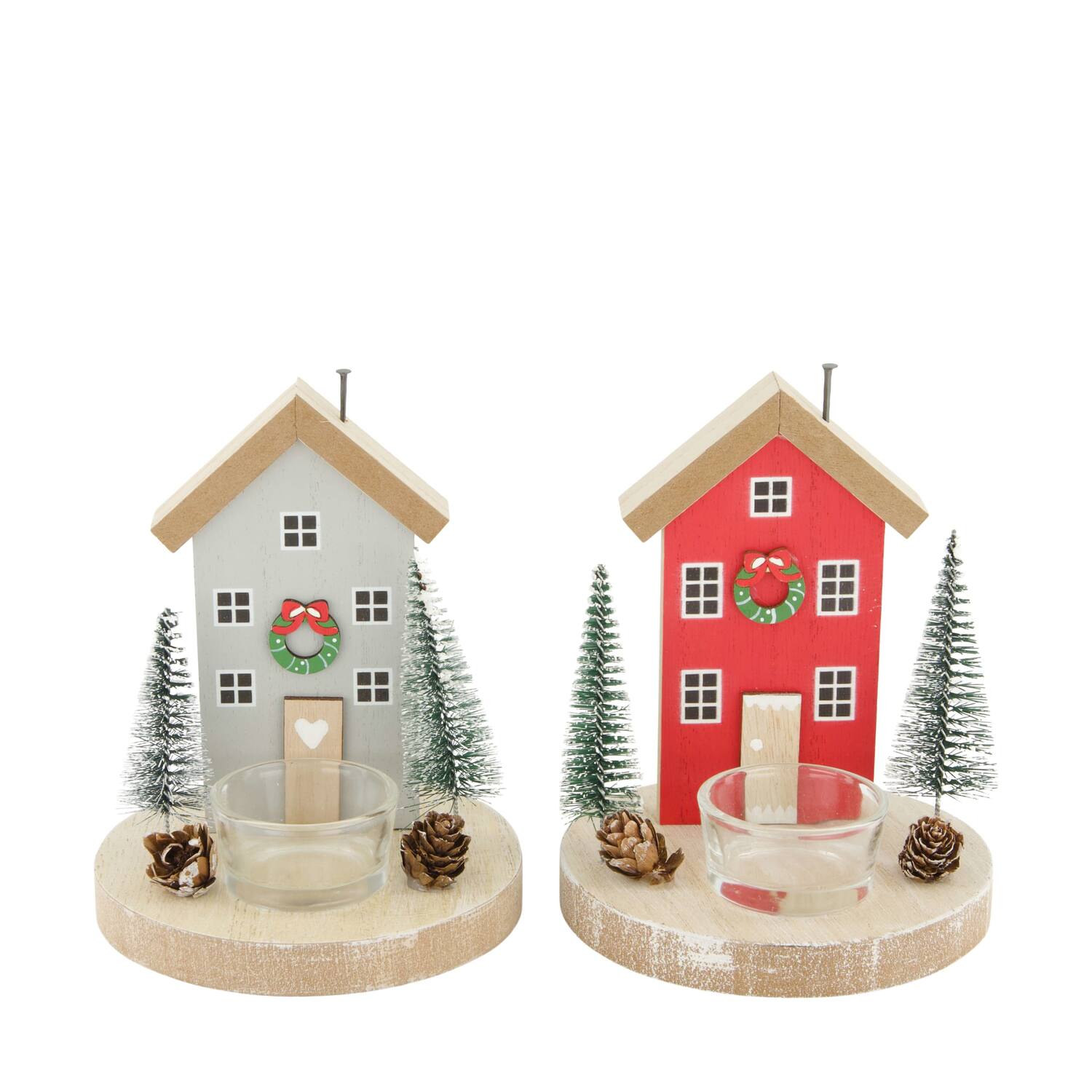 Tealight holder house mdf with glass 12x12x12cm C/2 FSC 100%