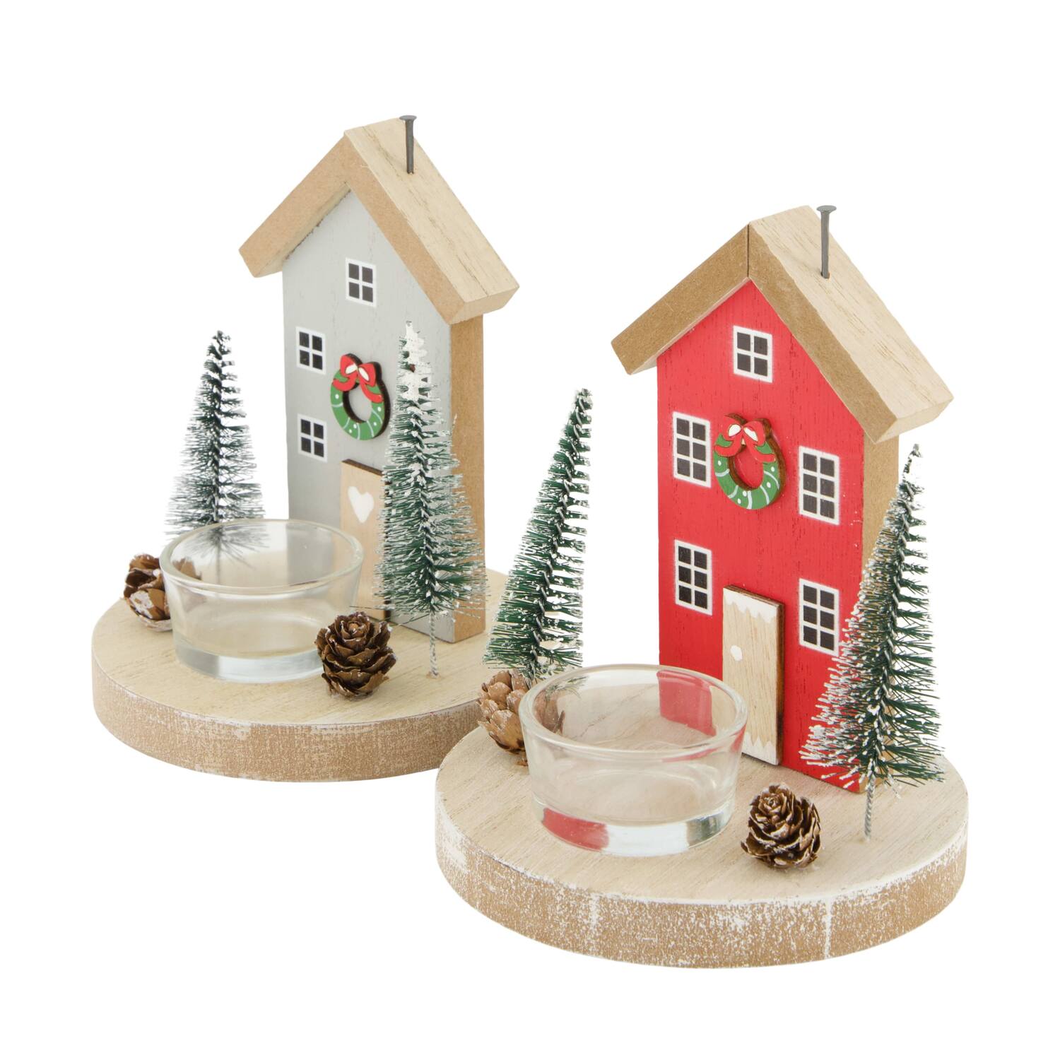 Tealight holder house mdf with glass 12x12x12cm C/2 FSC 100%