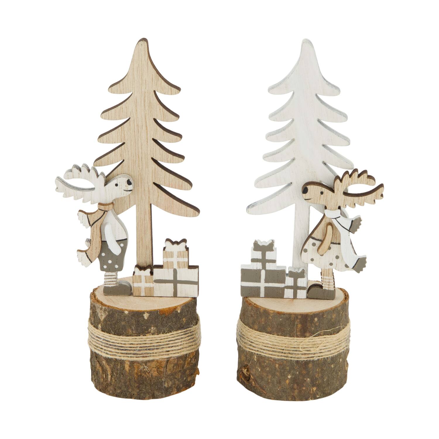 Figurine tree with reindeer plywood 6.3x5x15.5cm FSC 100% - Natural