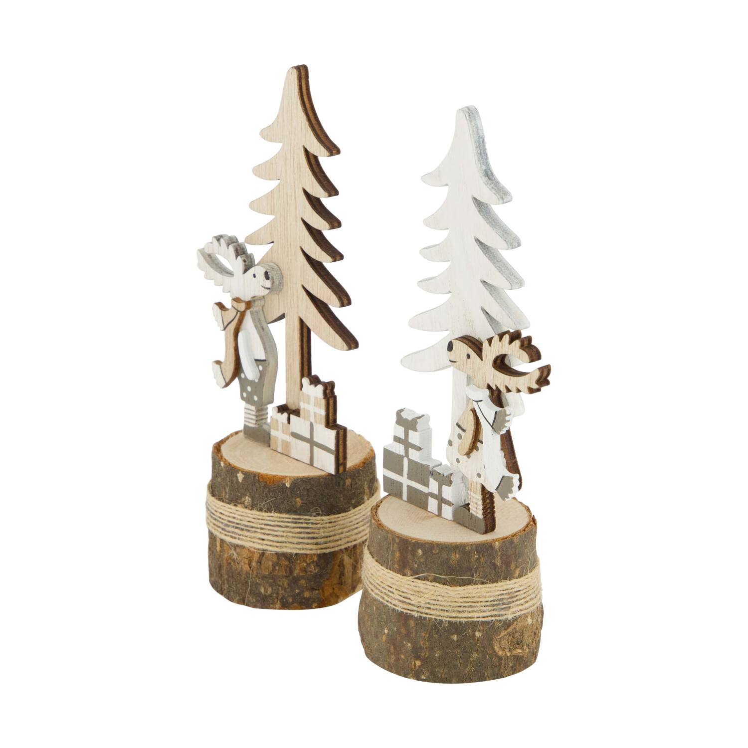 Figurine tree with reindeer plywood 6.3x5x15.5cm FSC 100% - Natural