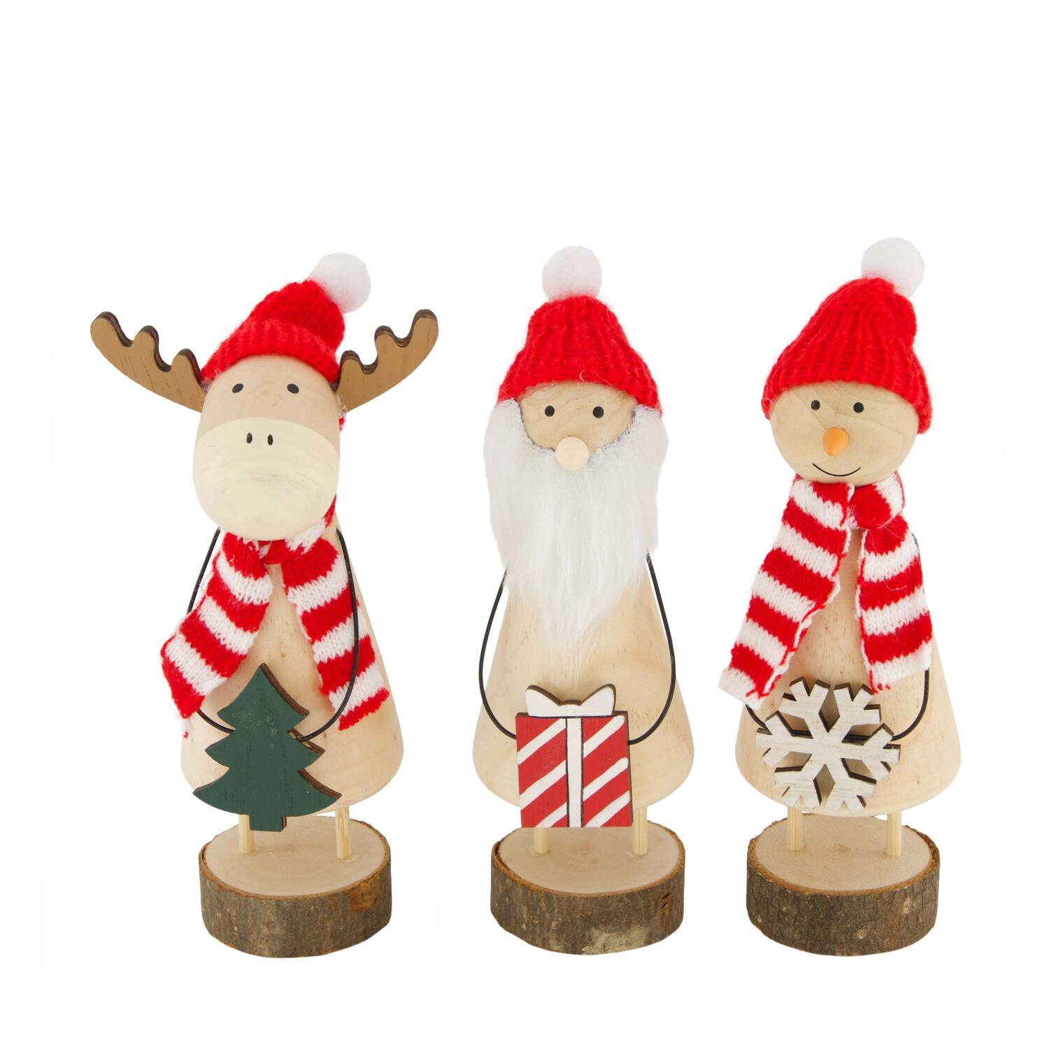 Figurine reindeer / santa / snowman pine wood 6x6x28cm A/3 FSC 100%