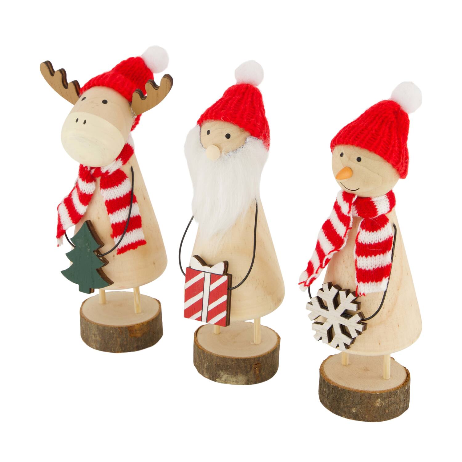 Figurine reindeer / santa / snowman pine wood 6x6x28cm A/3 FSC 100%