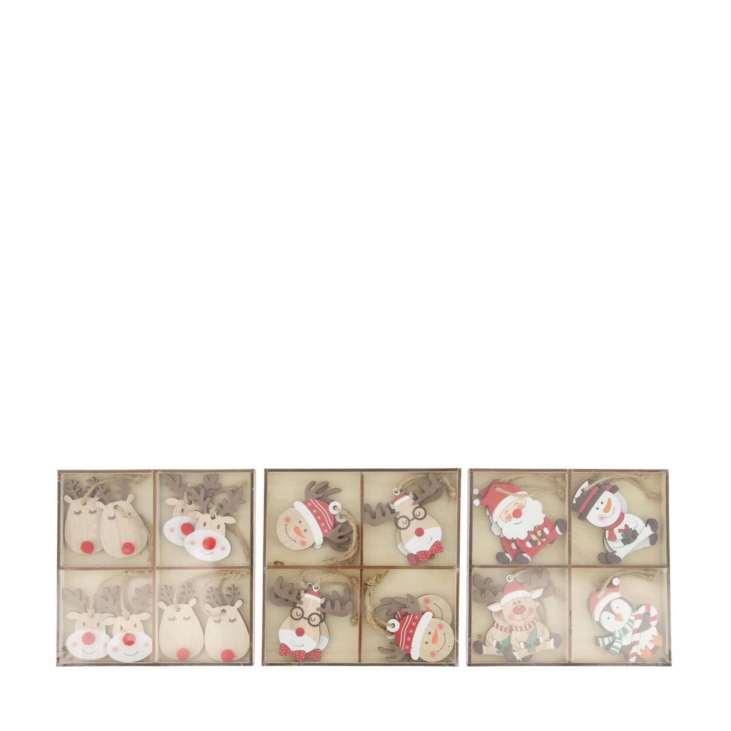 Hanger reindeer - santa - snowman in box plywood 13x1.5x13cm 8pc  FSC 100% - Multi