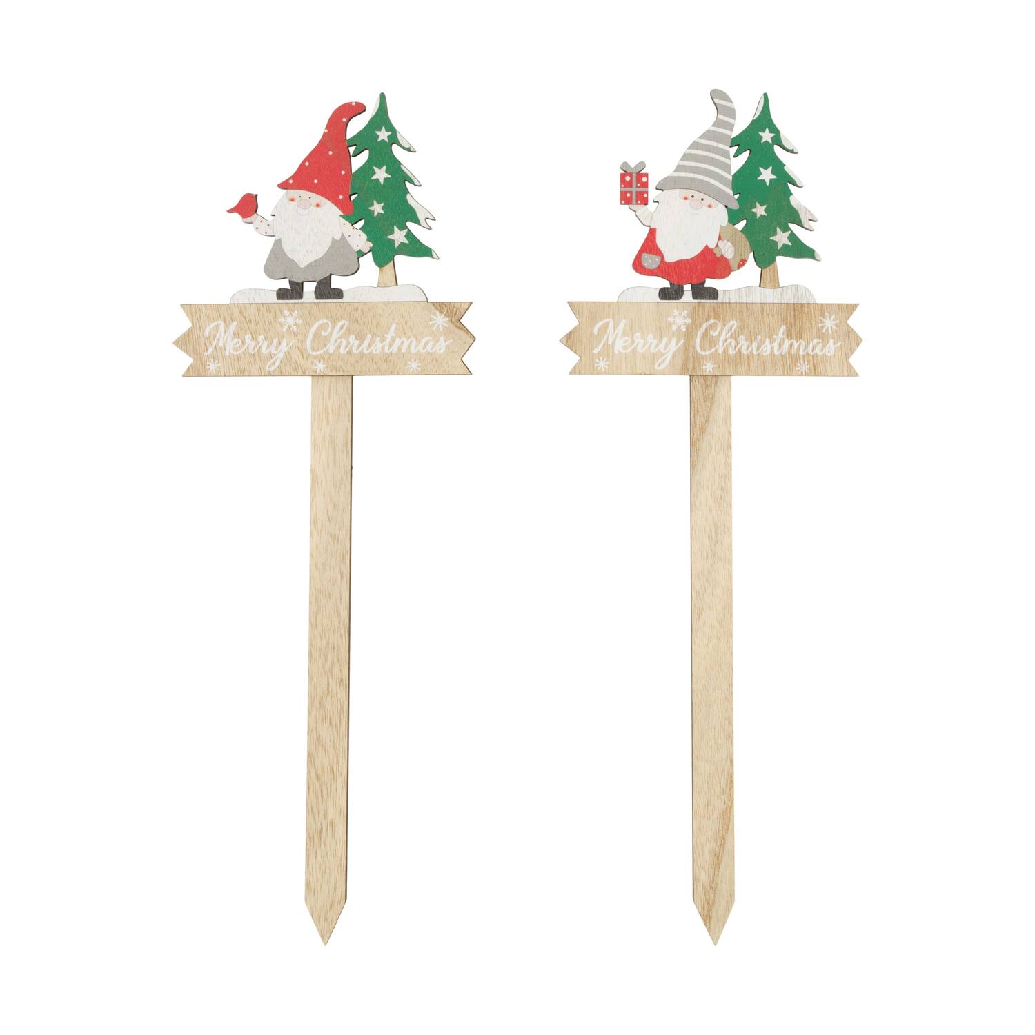 Sign gnome merry christmas plywood on stick 14.3x0.8x40cm A2 FSC 100% - Multi