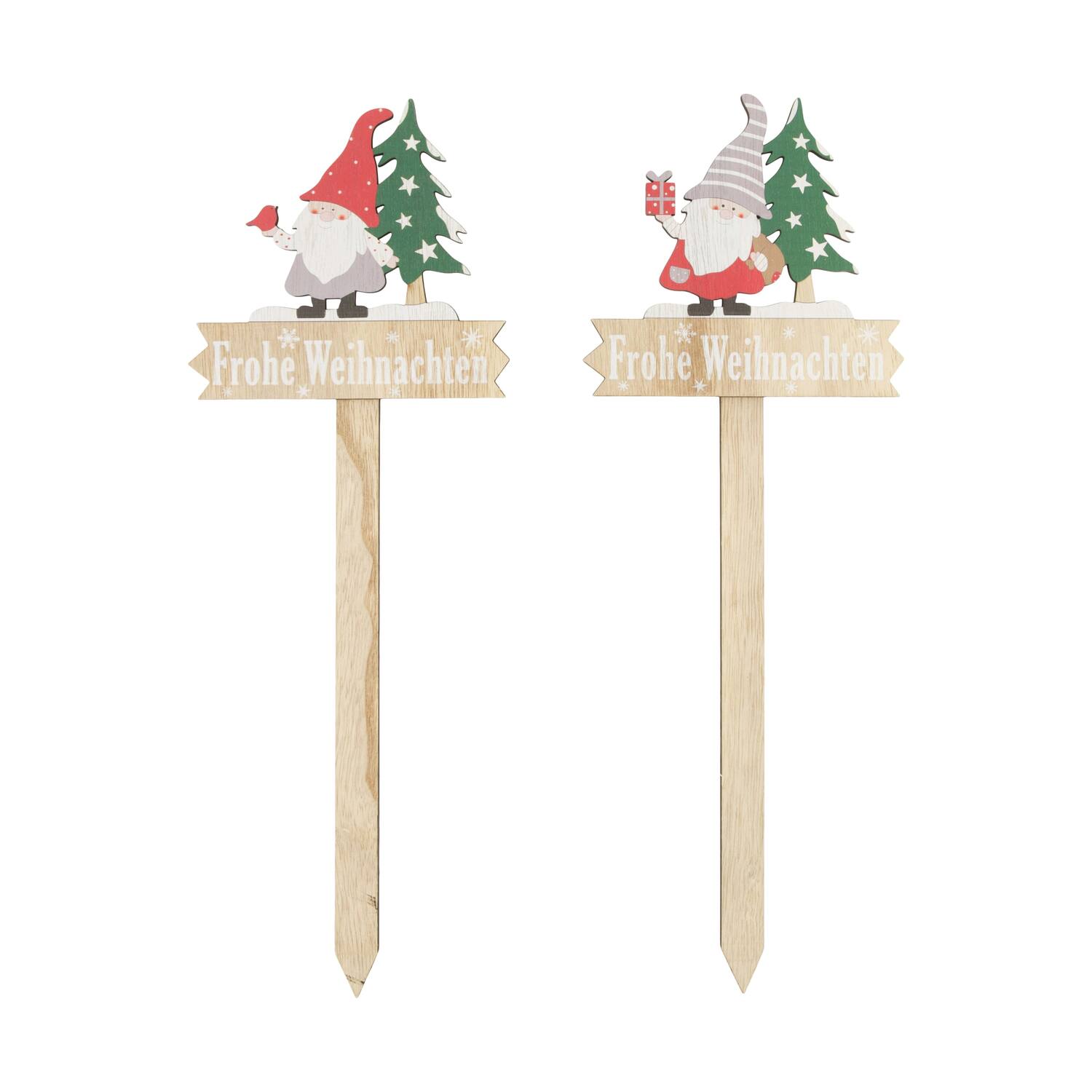 Sign gnome frohe weihnachten plywood on stick 14.3x0.8x40cm A/2 FSC 100%