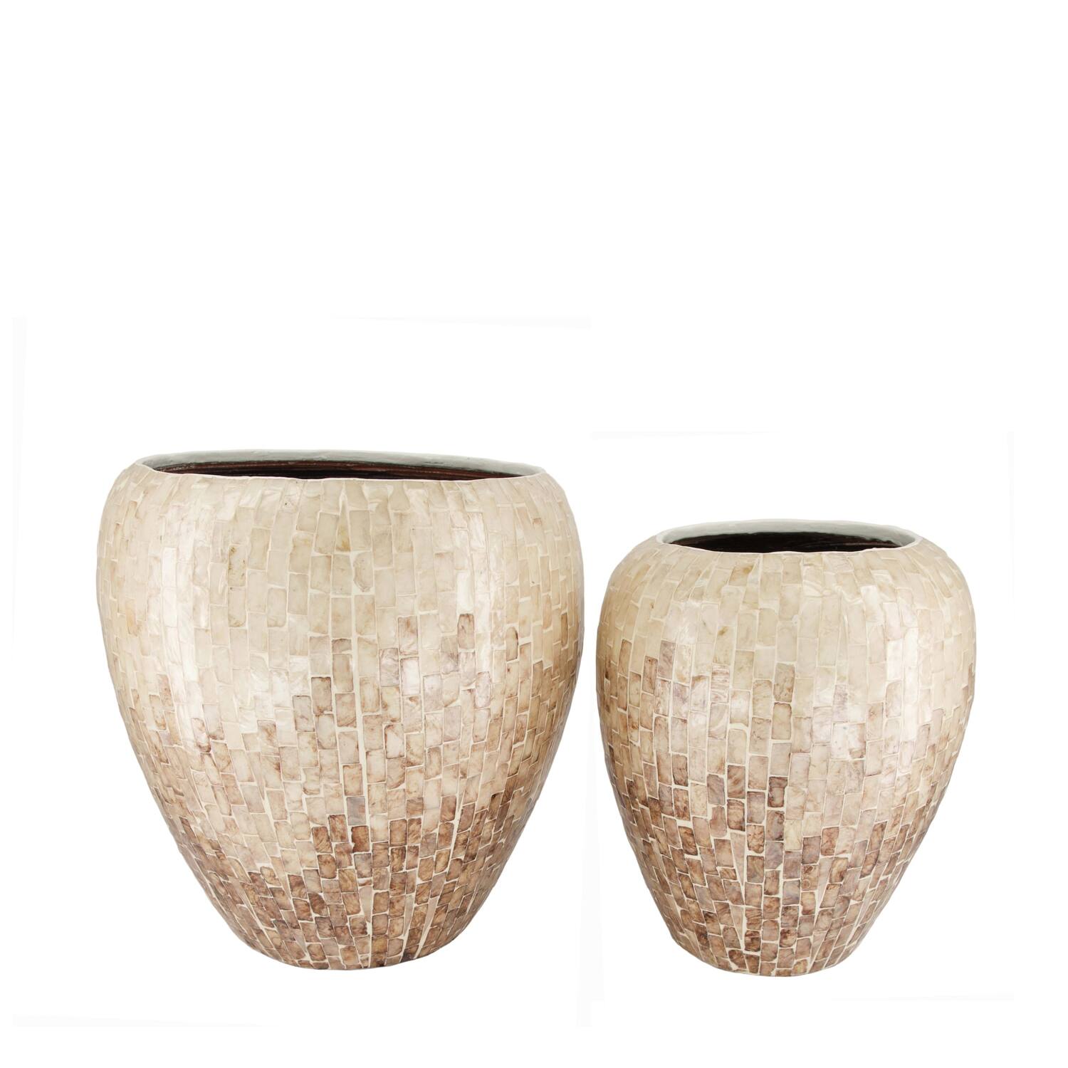 Planter round with plastic inlay capiz  bamboo 37x37x38cm  FSC 100% - Brown