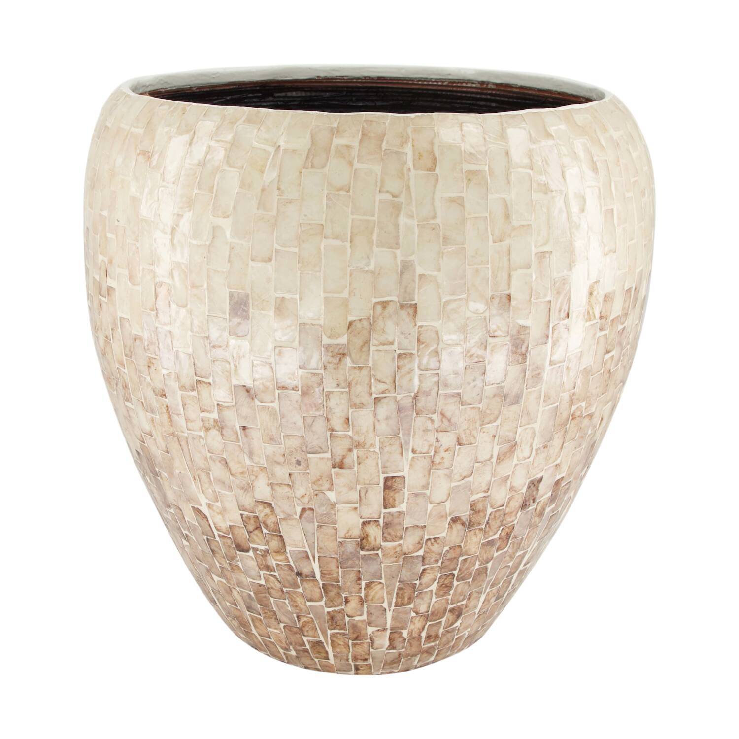 Planter round with plastic inlay capiz  bamboo 37x37x38cm  FSC 100% - Brown