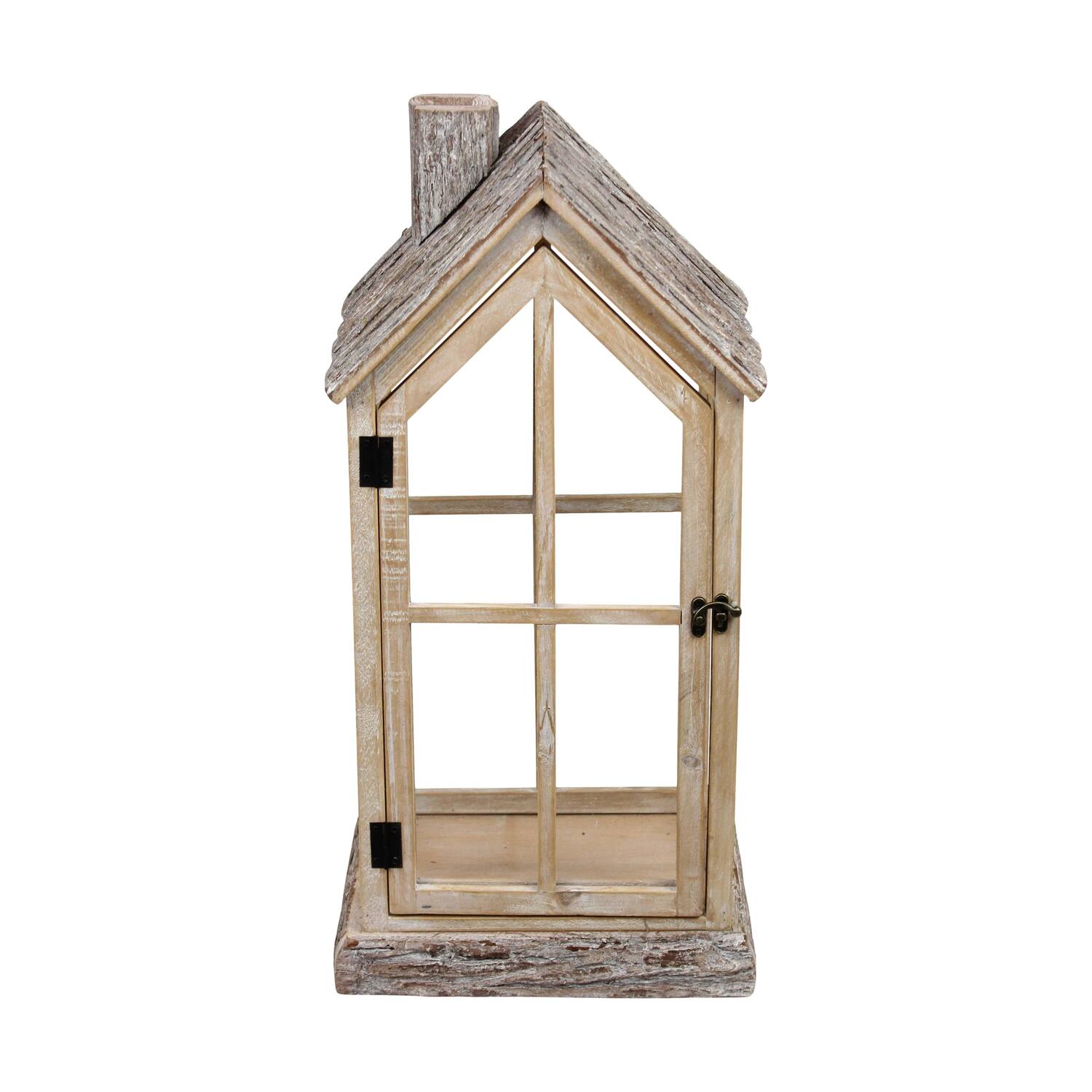 Lantern house fir wood with glass 28x21x57cm S/2 FSC 100%