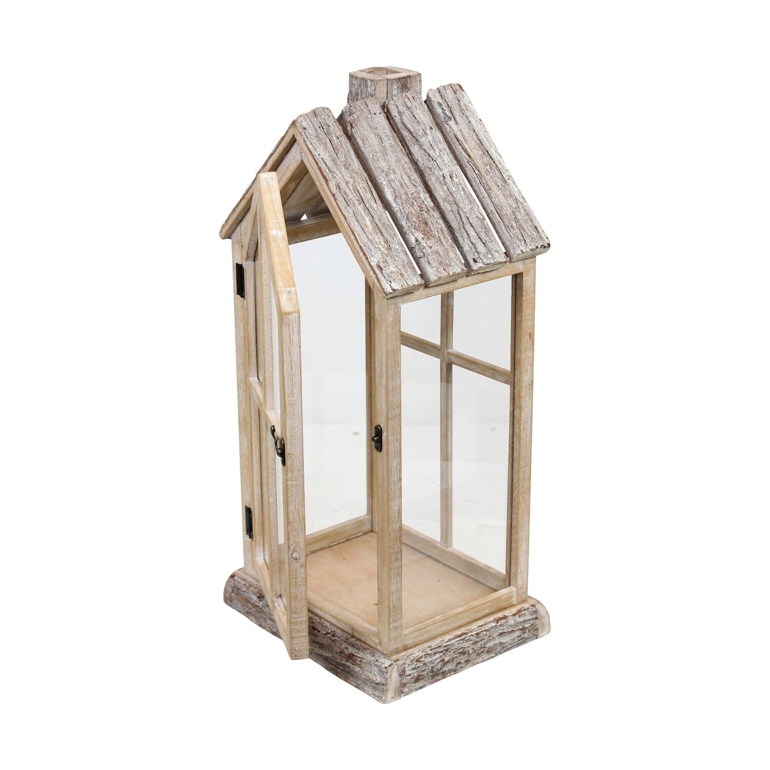 Lantern house fir wood with glass 28x21x57cm S/2 FSC 100%