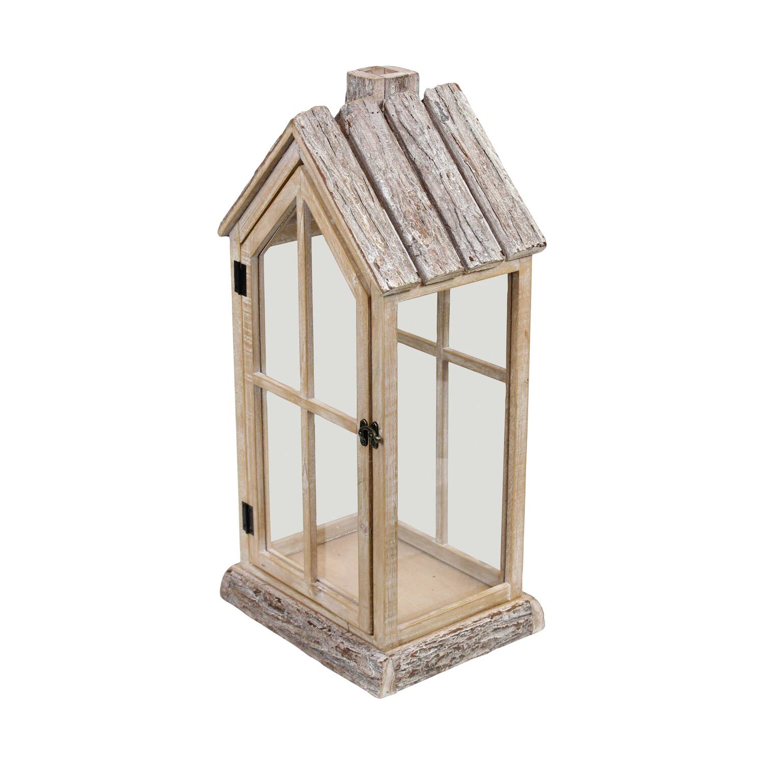 Lantern house fir wood with glass 28x21x57cm S/2 FSC 100%