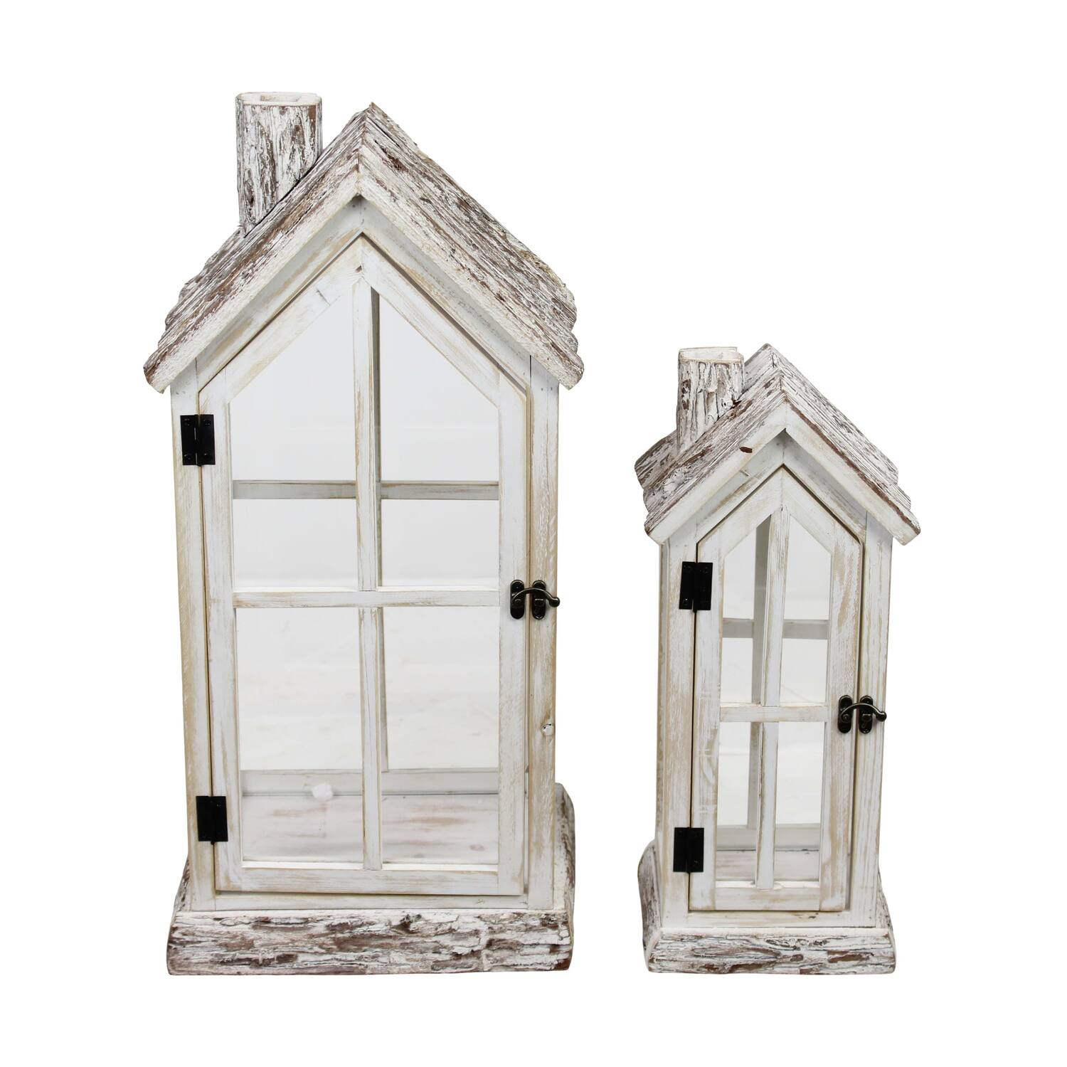 Lantern house fir wood with glass 28x21x57cm S/2 FSC 100%