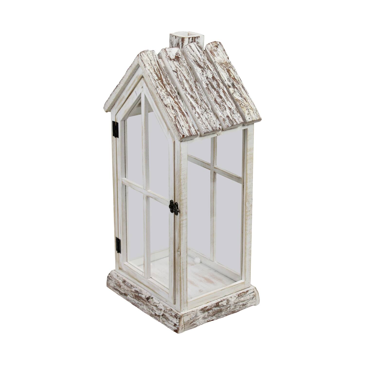 Lantern house fir wood with glass 28x21x57cm S/2 FSC 100%