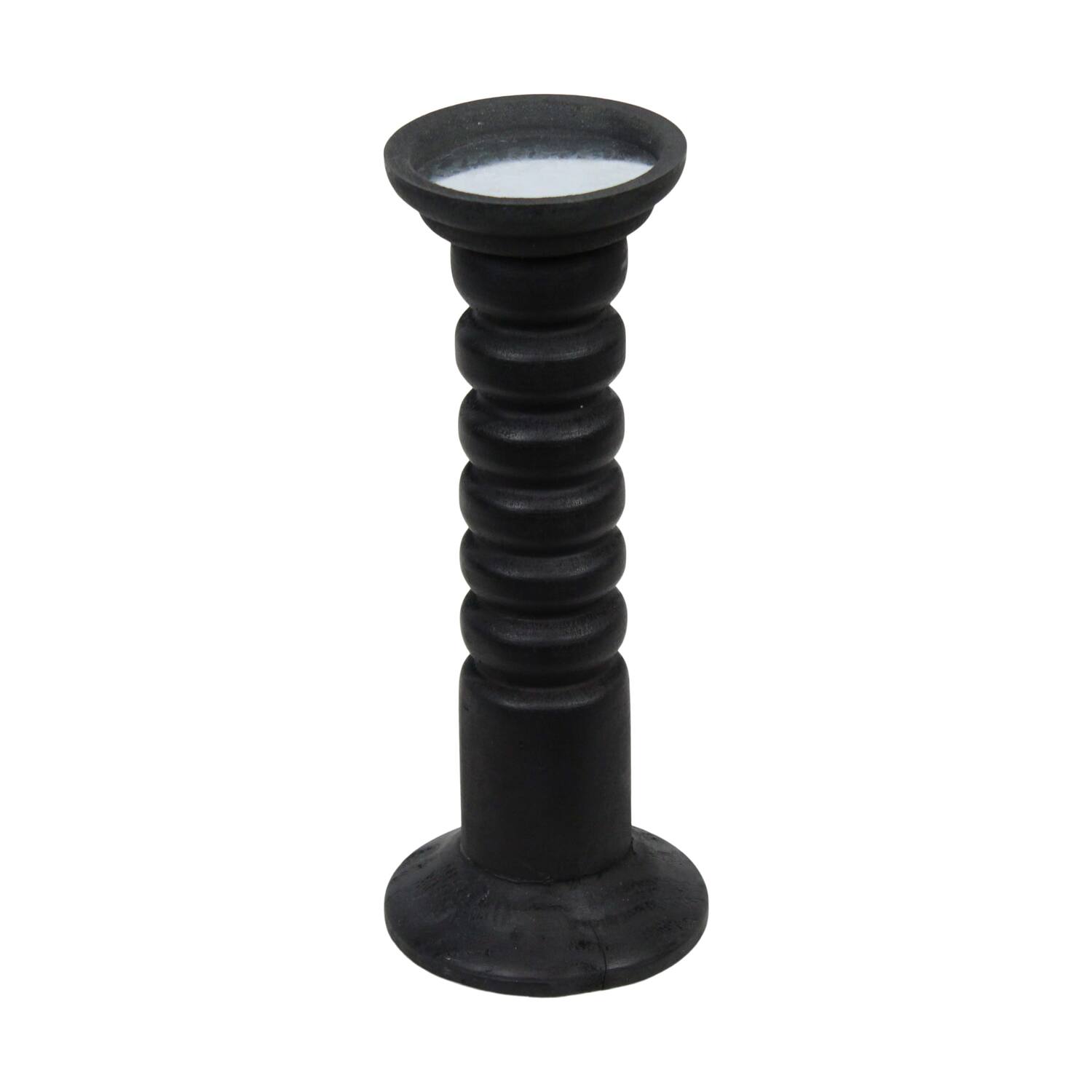 Pillar candle holder fir wood with metal cup 12x12x28cm FSC 100% - Black