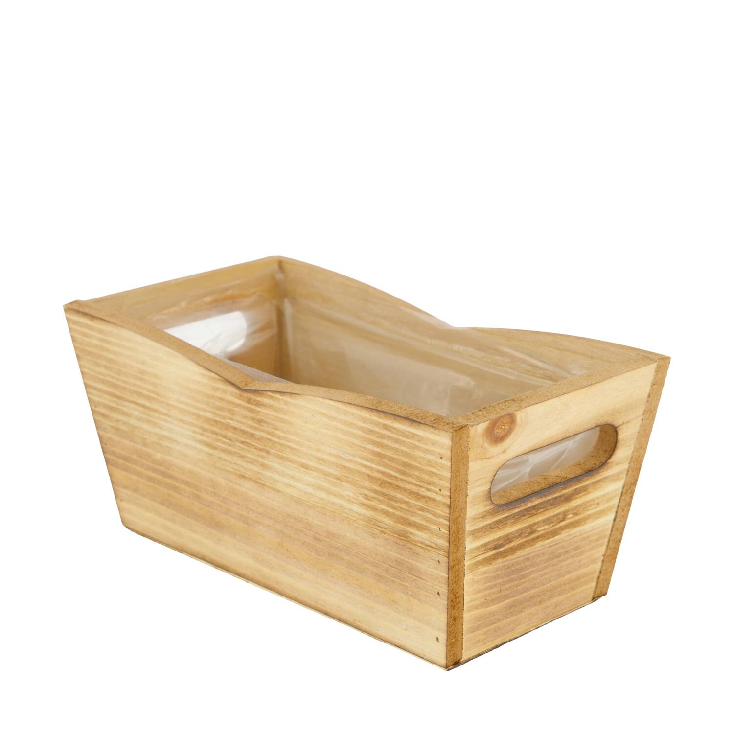 Planter rectangular pine wood with plastic 28x18x14cm S/3 FSC 100%