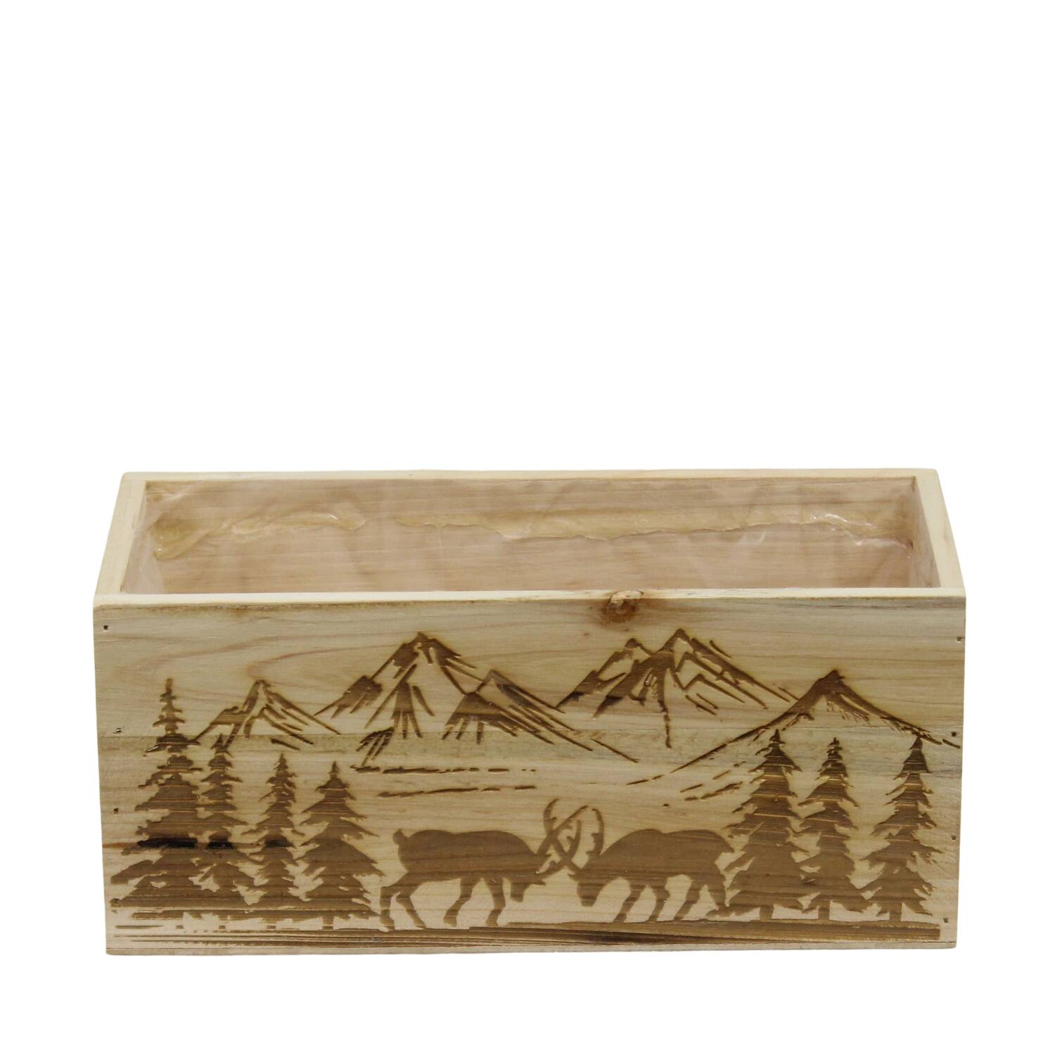 Planter rectangular mountain pine wood with plastic 28x14x14cm S/3 FSC 100%