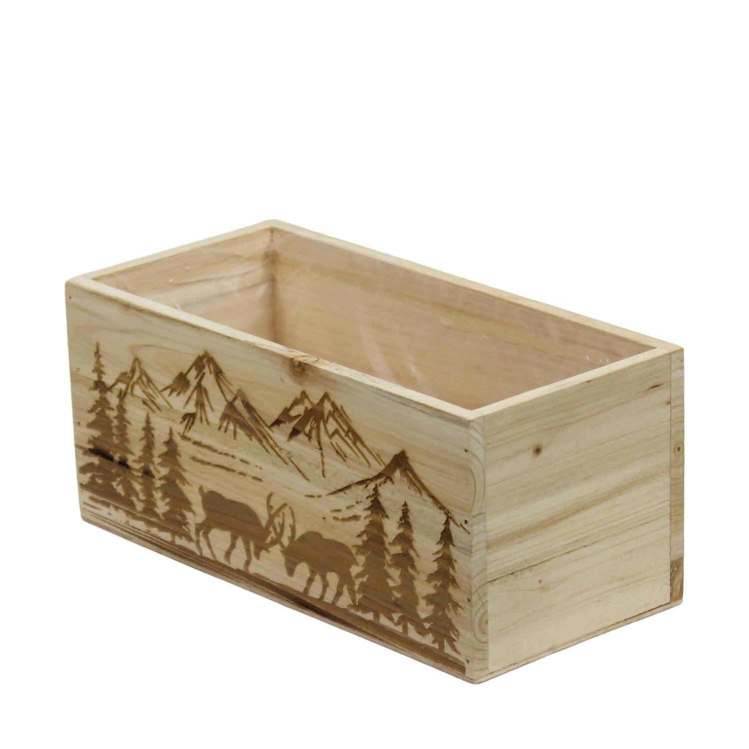 Planter rectangular mountain pine wood with plastic 28x14x14cm S/3 FSC 100%