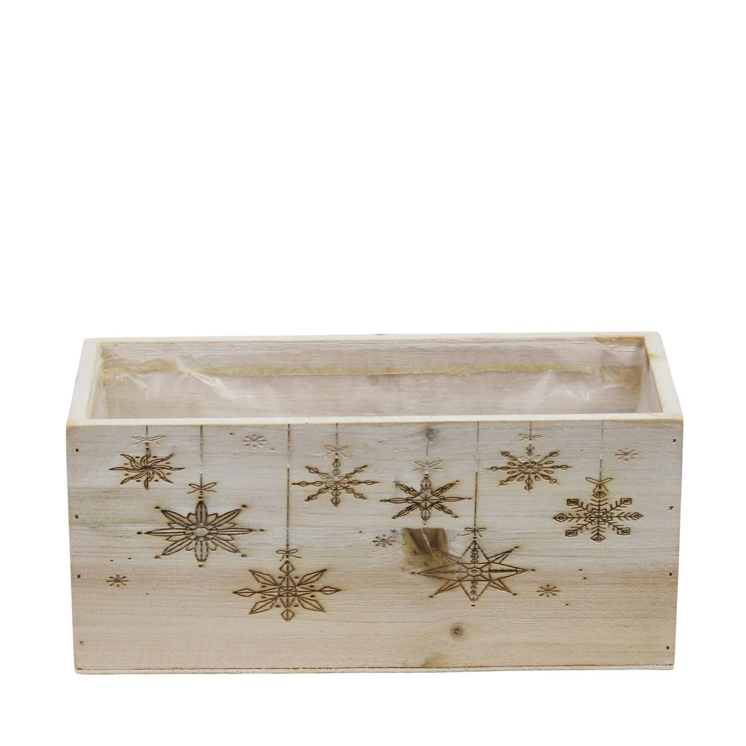 Planter rectangular snowflake pine wood with plastic 28x14x14cm S/3 FSC 100%