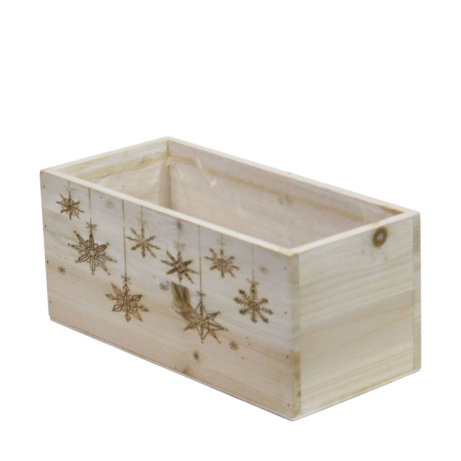 Planter rectangular snowflake pine wood with plastic 28x14x14cm S/3 FSC 100%