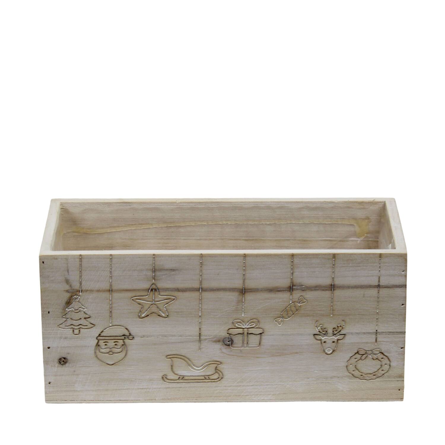 Planter rectangular Christmas pine wood with plastic 28x14x14cm S/3 FSC 100%