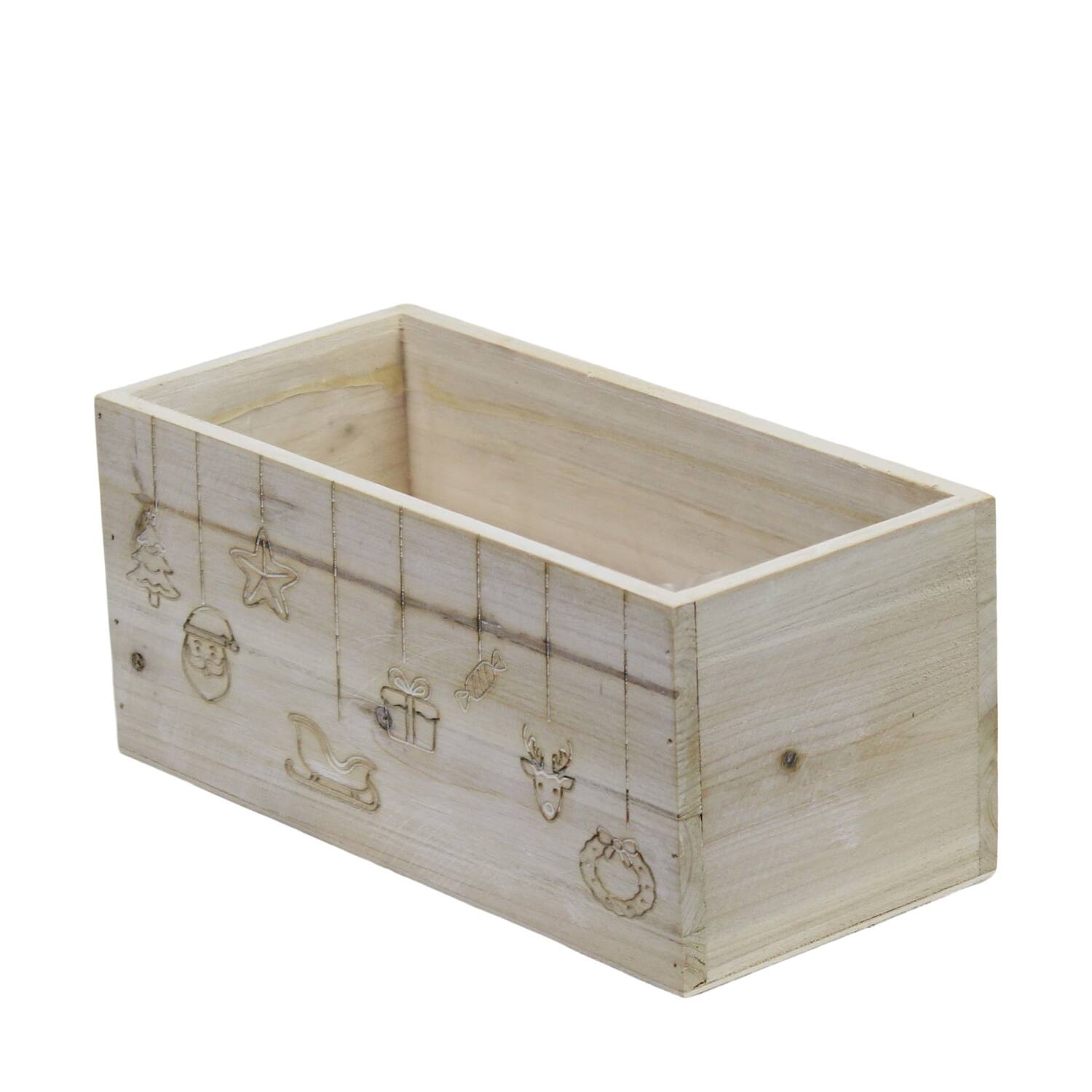 Planter rectangular Christmas pine wood with plastic 28x14x14cm S/3 FSC 100%