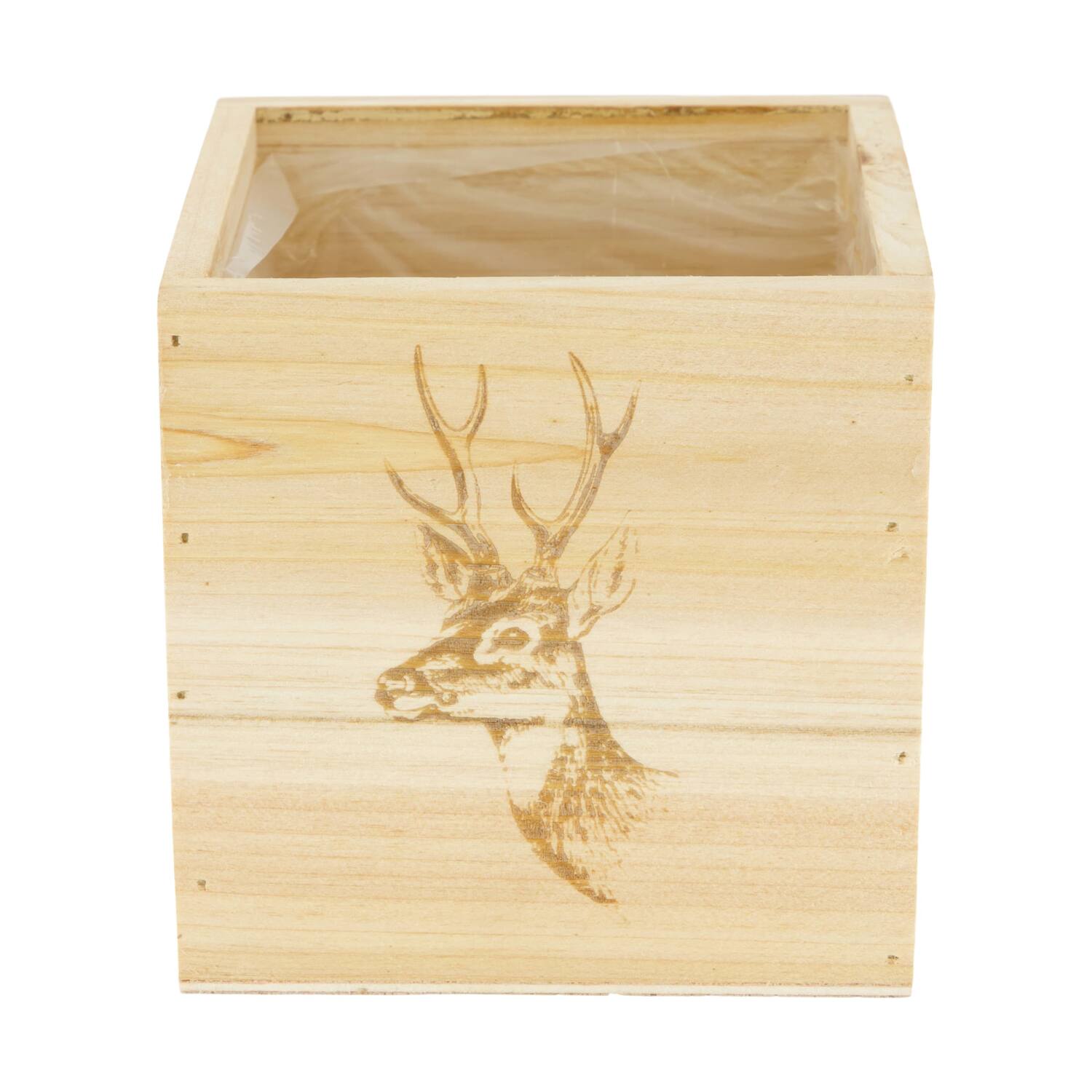 Planter square deer pine wood with plastic 12x12x12cm FSC 100%