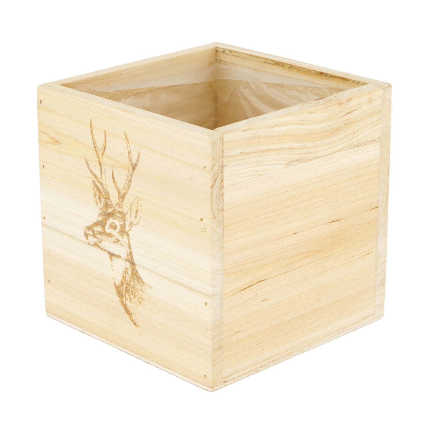Planter square deer pine wood with plastic 12x12x12cm FSC 100%