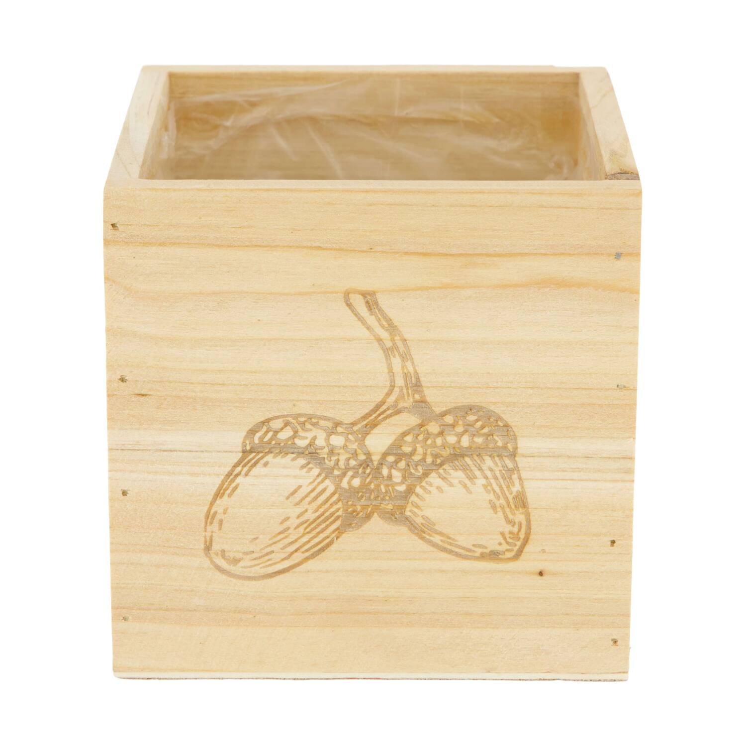 Planter square acorn pine wood with plastic 12x12x12cm FSC 100%