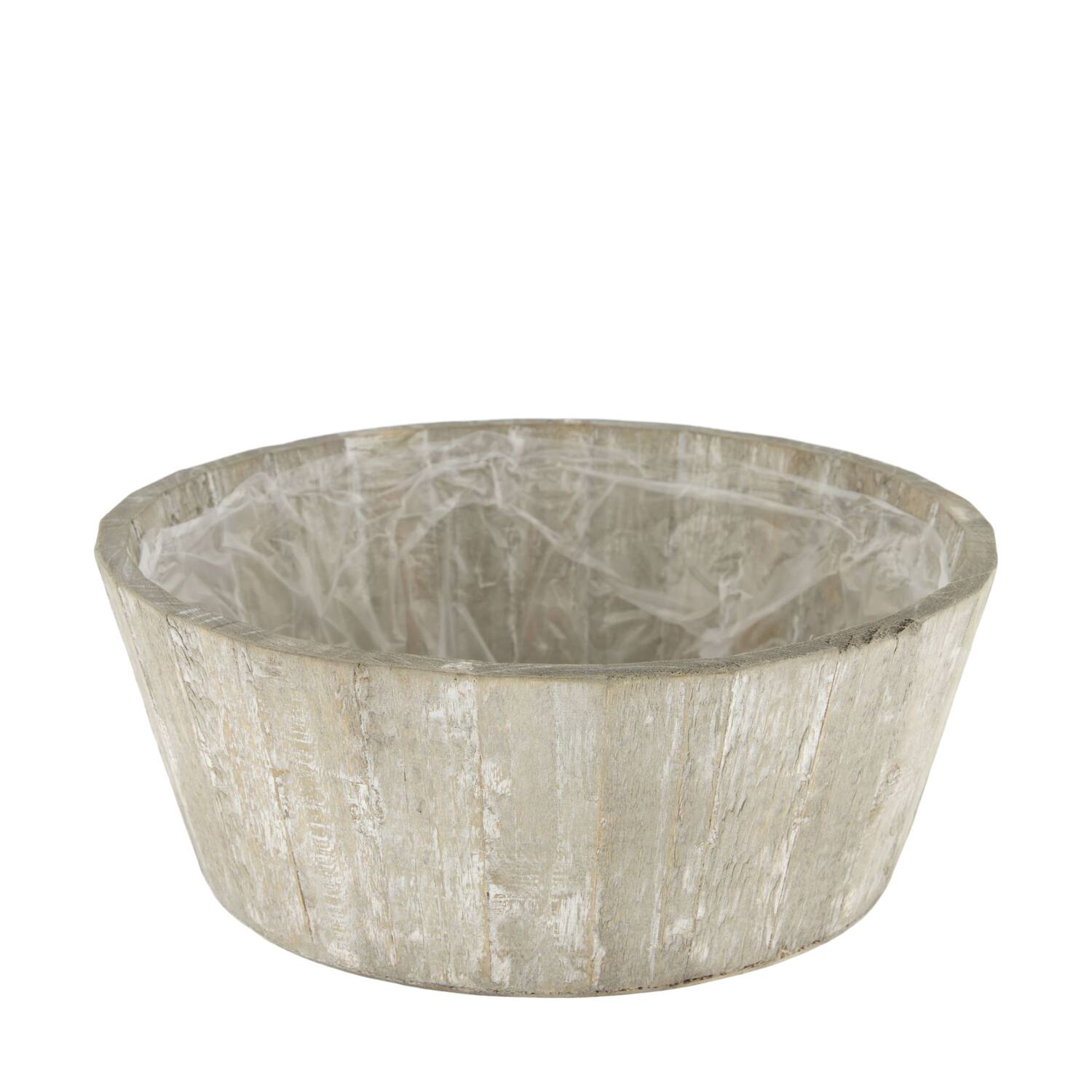 Planter round pine wood with plastic 29x29x11cm FSC 100% - Grey
