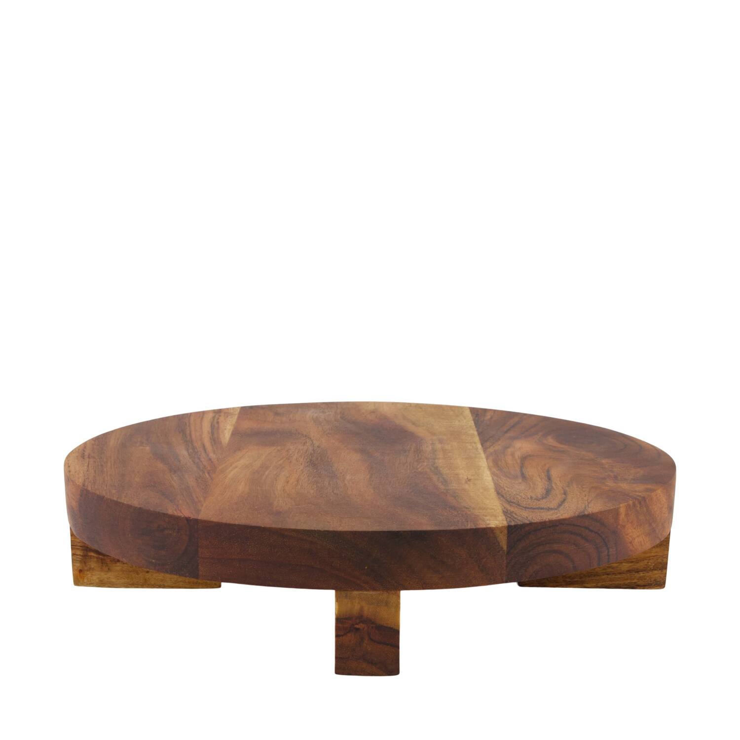Plate round acacia wood on feet 28x28x6cm FSC 100% - Natural