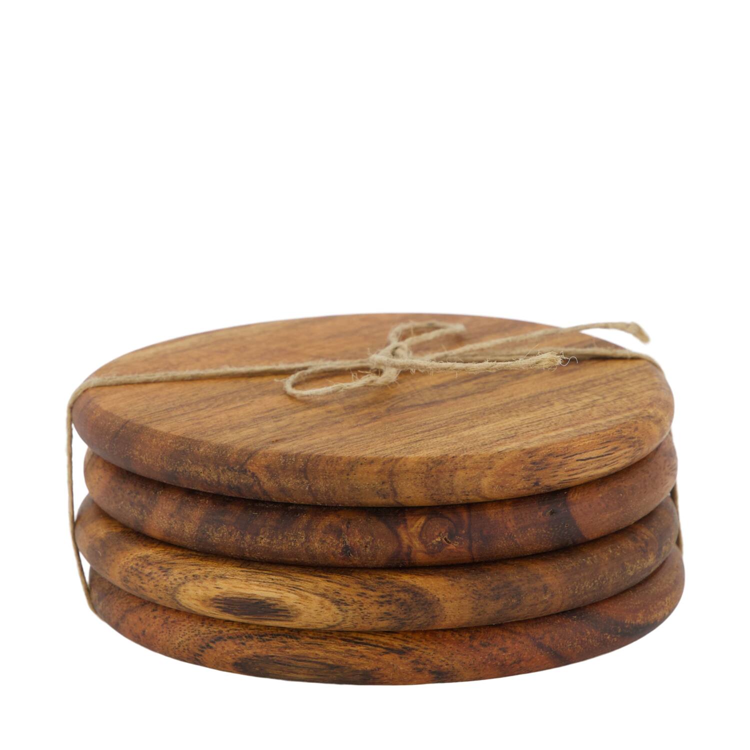 Coaster round acacia wood 10x10x4cm 4pc FSC 100% - Natural