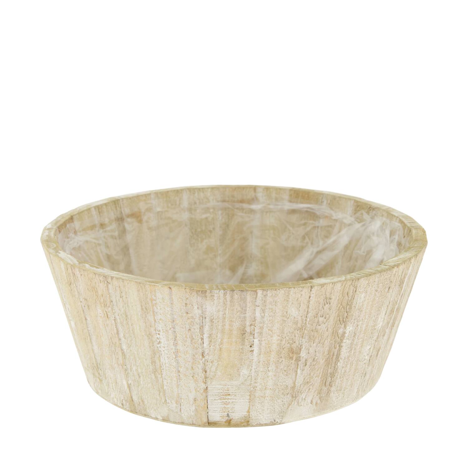 Planter round pine wood with plastic 29x29x11cm FSC 100% - Natural