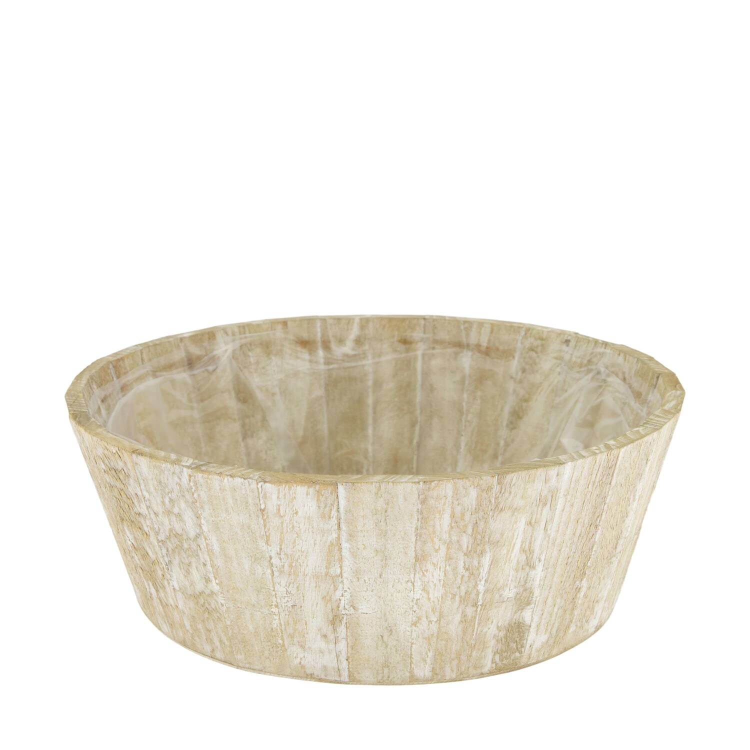 Planter round pine wood with plastic 33x33x12cm FSC 100% - Natural