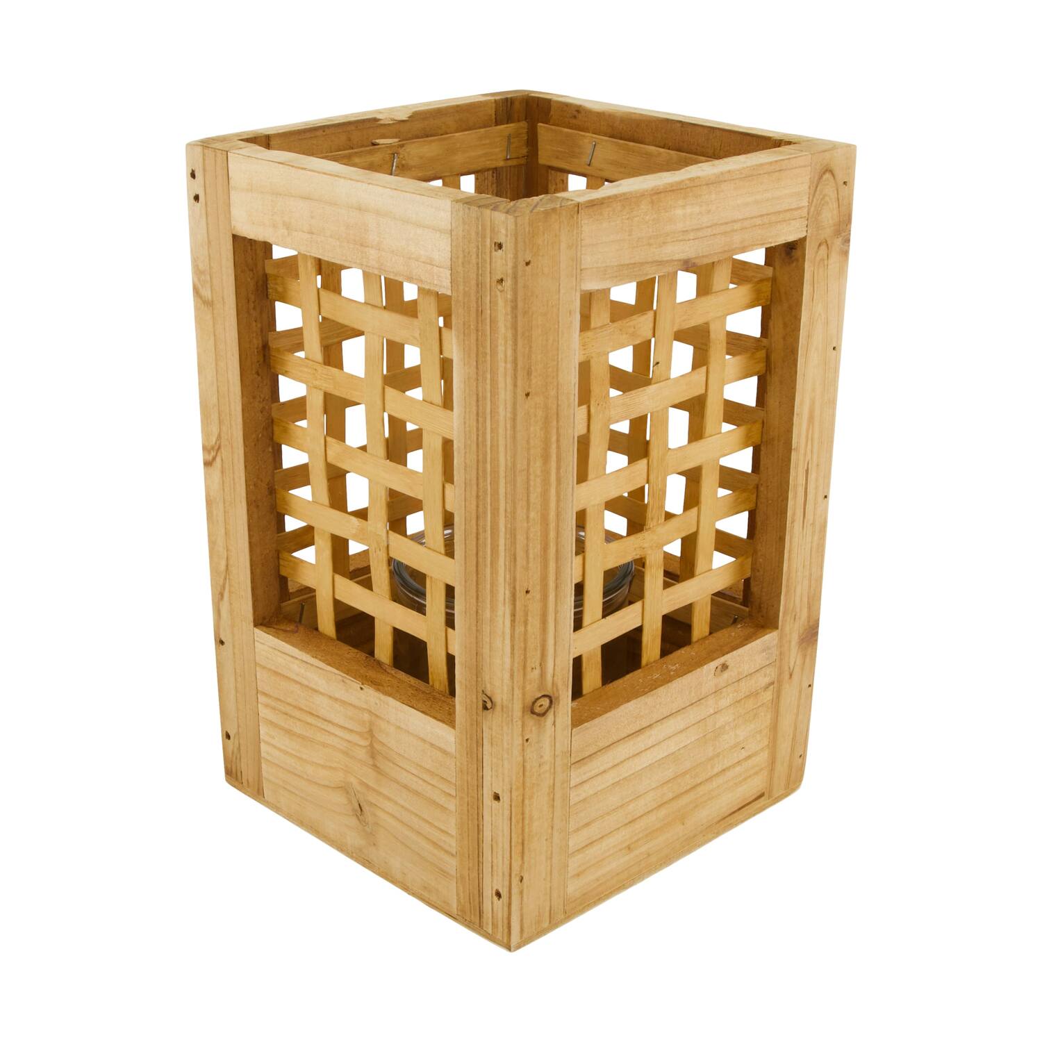 Lantern poplar wood with glass 18x18x28cm FSC 100% - Natural