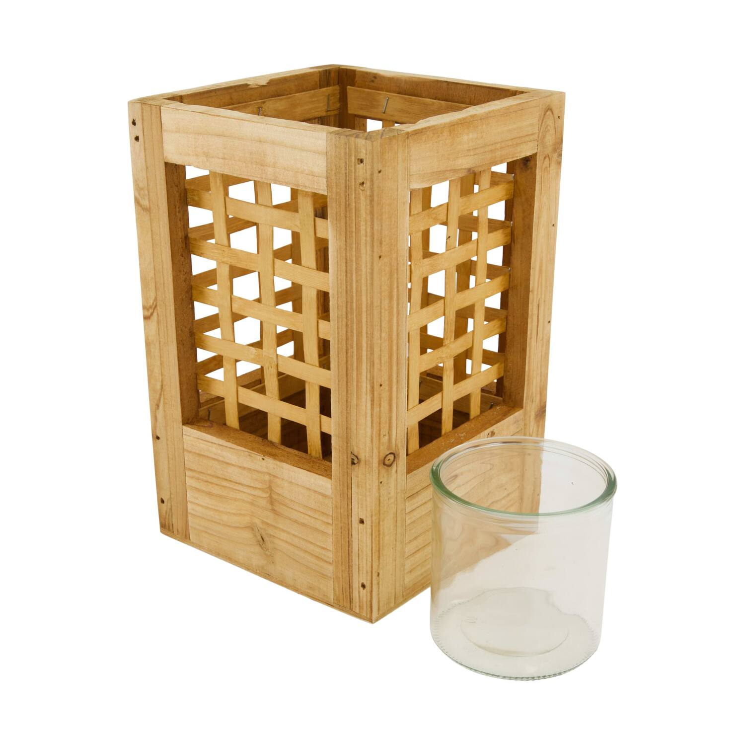 Lantern poplar wood with glass 18x18x28cm FSC 100% - Natural