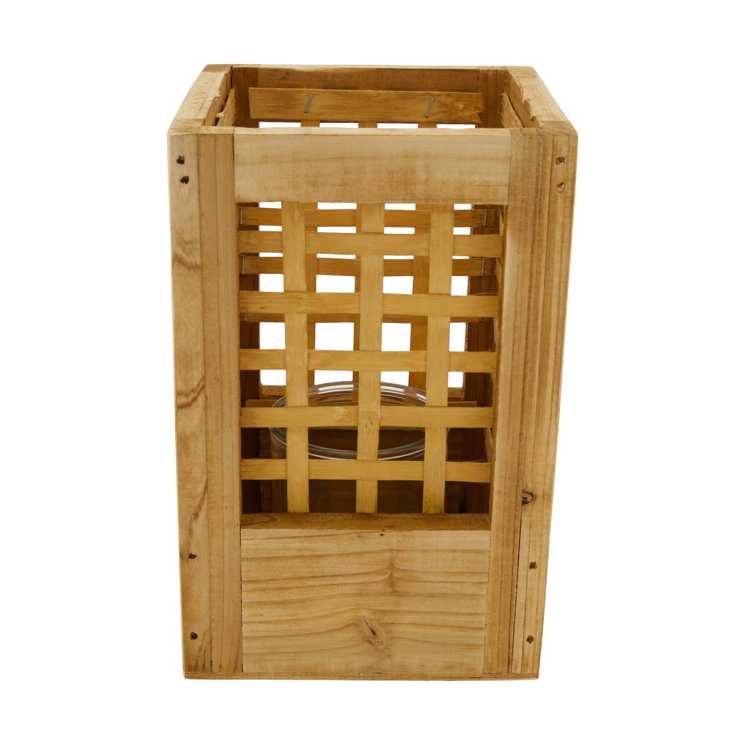 Lantern poplar wood with glass 18x18x28cm FSC 100% - Natural